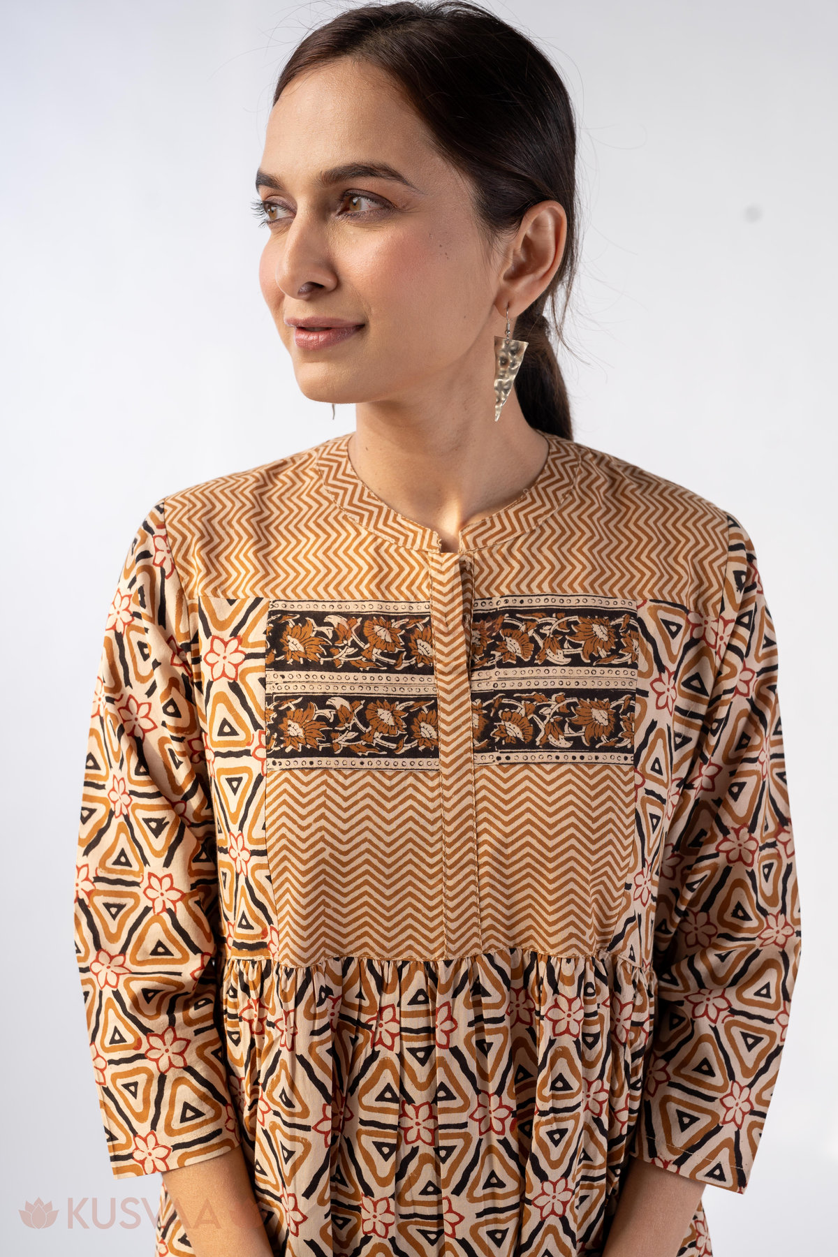 Image for Kusvaa Wkr285 Siya Cotton Handblock A Line Dress Featured New