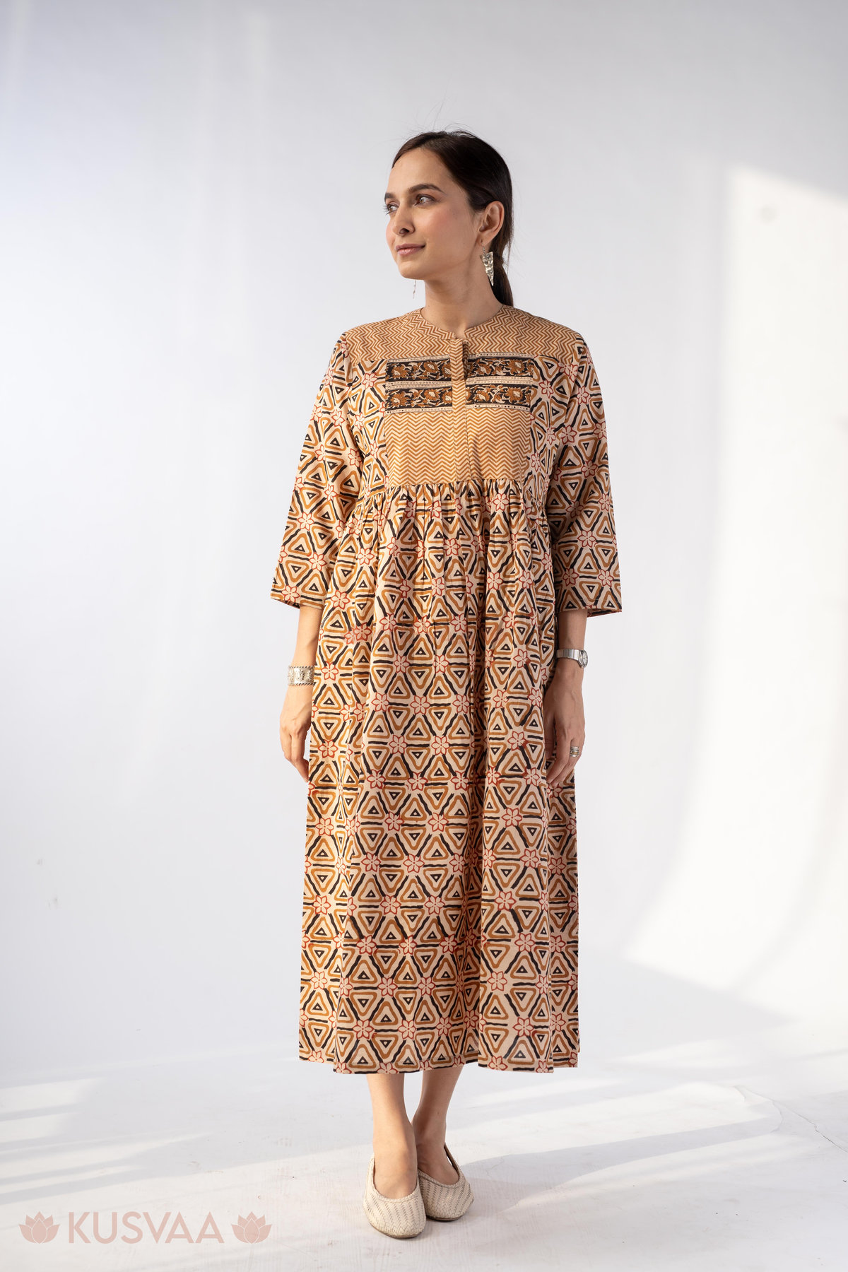 Image for Kusvaa Wkr285 Siya Cotton Handblock A Line Dress Side New