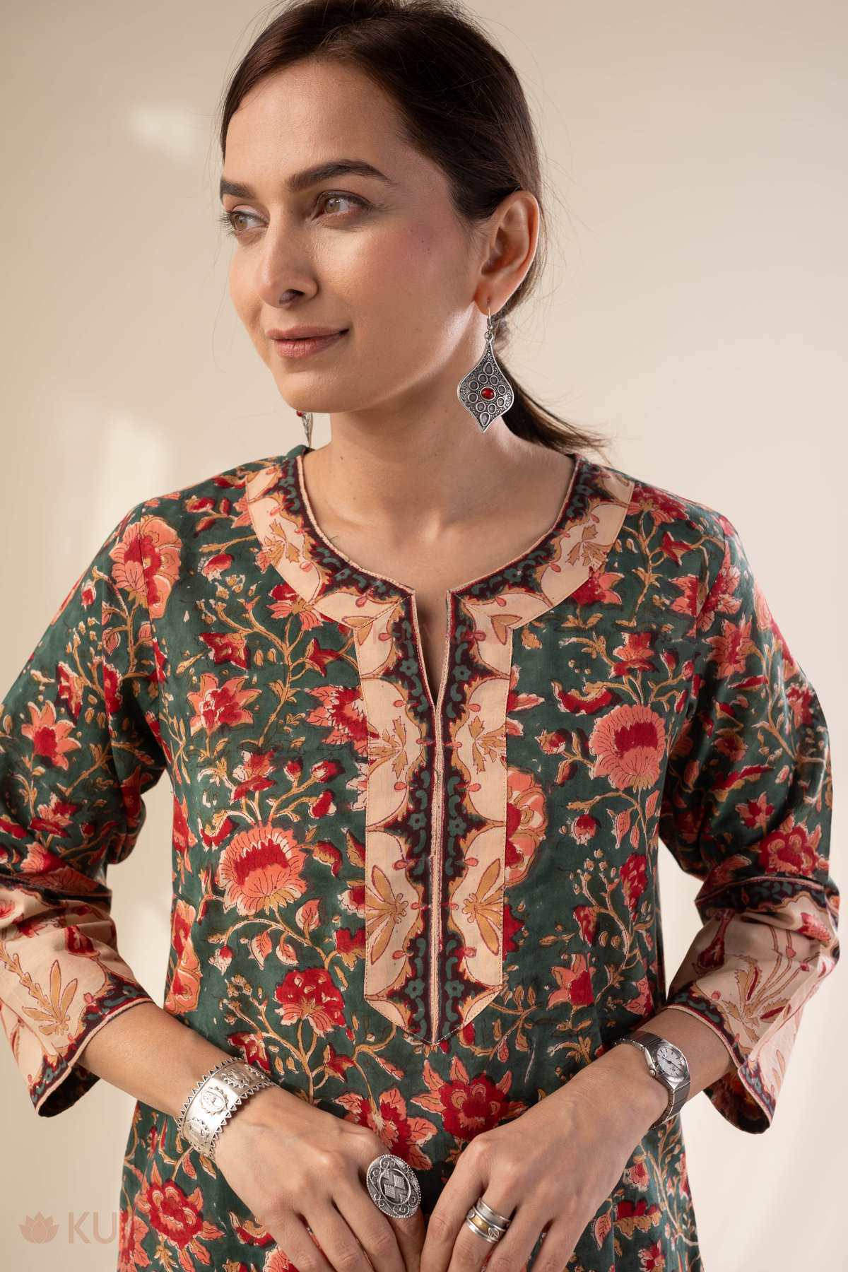 Image for Kusvaa Wkr299 Hritika Cotton Handblock Kurta Featured