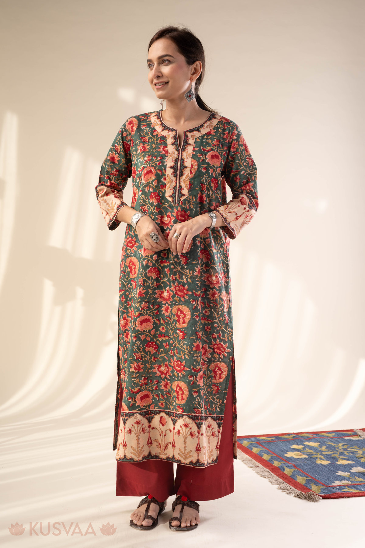 Image for Kusvaa Wkr299 Hritika Cotton Handblock Kurta Front