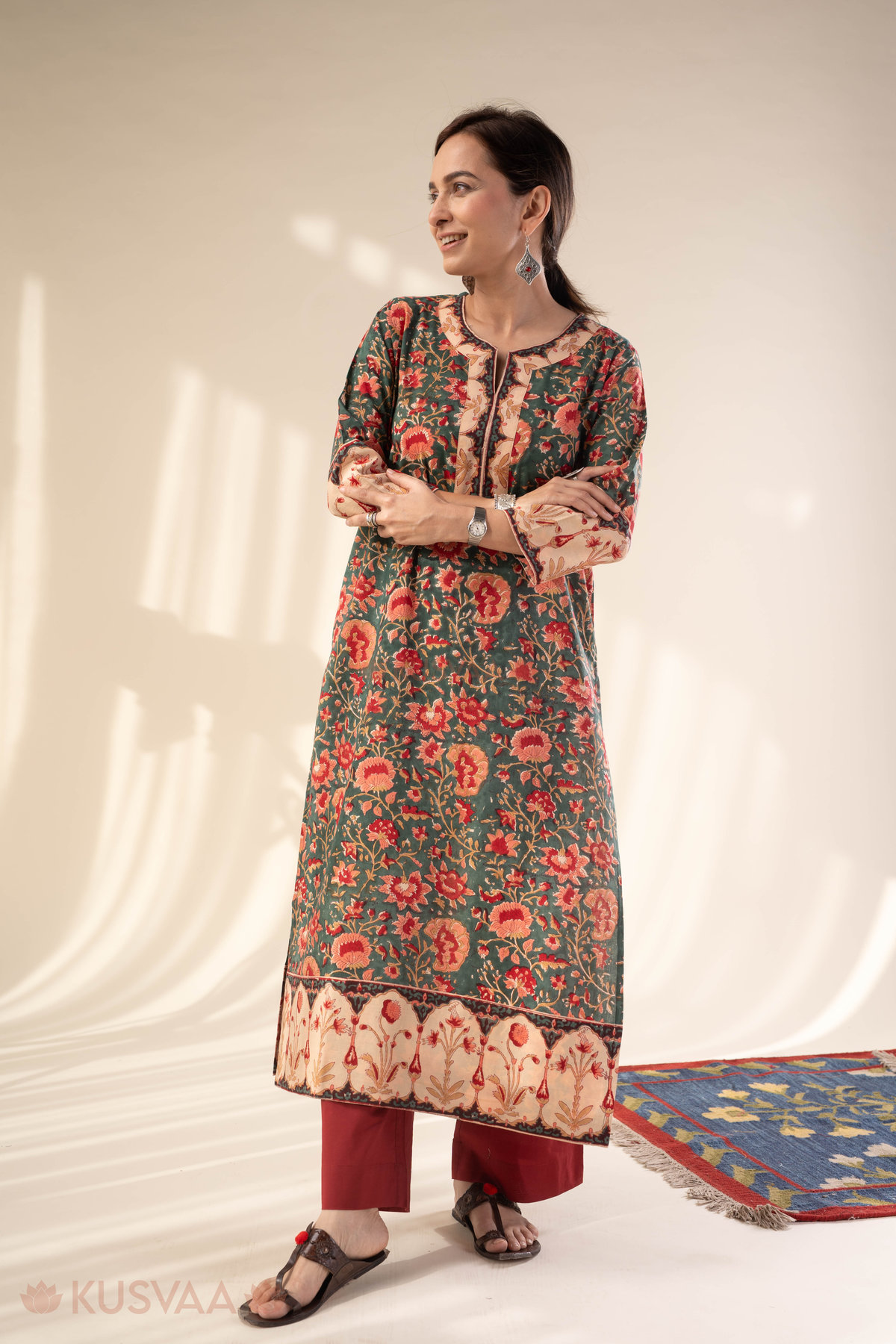 Image for Kusvaa Wkr299 Hritika Cotton Handblock Kurta Pocket