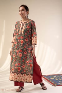 Image for Kusvaa Wkr299 Hritika Cotton Handblock Kurta Side
