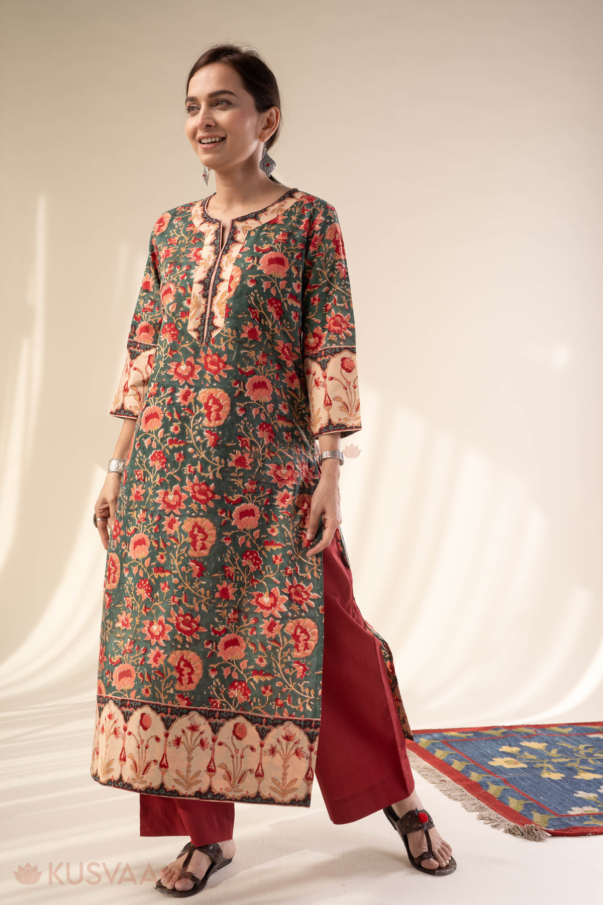 Image for Kusvaa Wkr299 Hritika Cotton Handblock Kurta Side