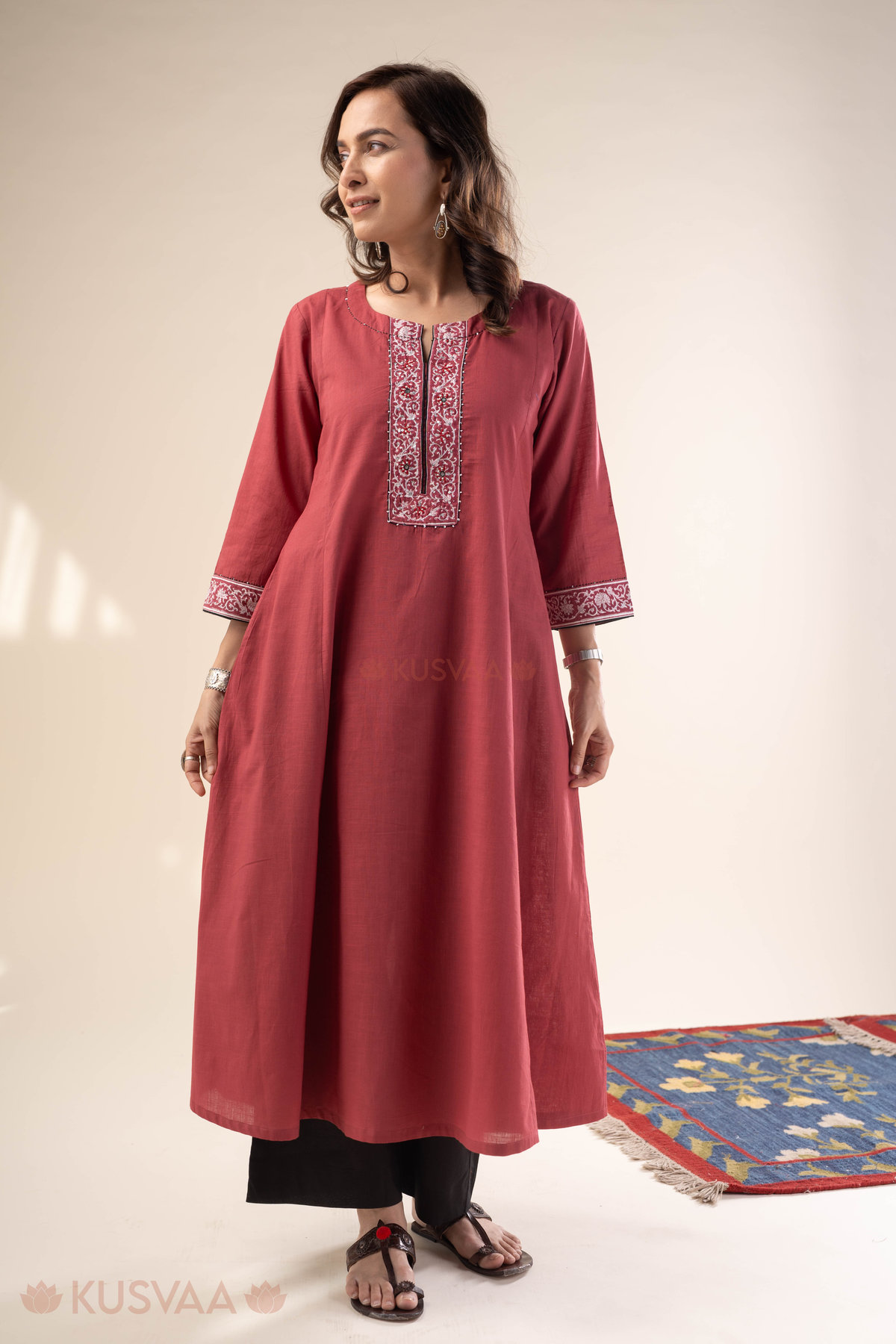 Image for Kusvaa Wkr304 Radhisha Cotton A Line Kurta Side
