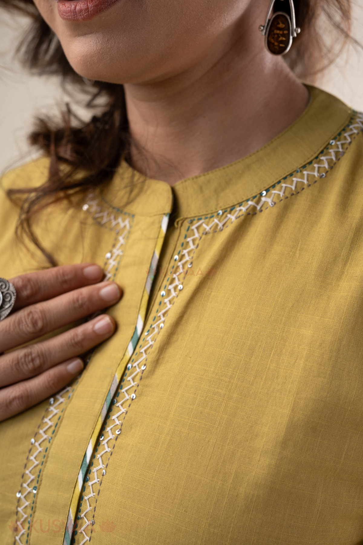 Image for Kusvaa Wkr305 Tarita Cotton Straight Fit Kurta Closeup