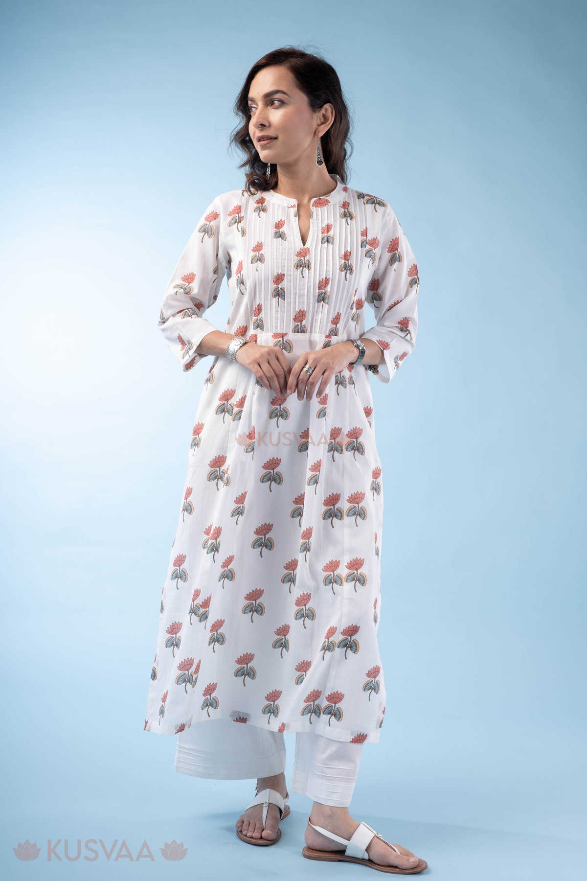 Image for Kusvaa Wkr306 Mihika Cotton Straight Fit Kurta Sitting