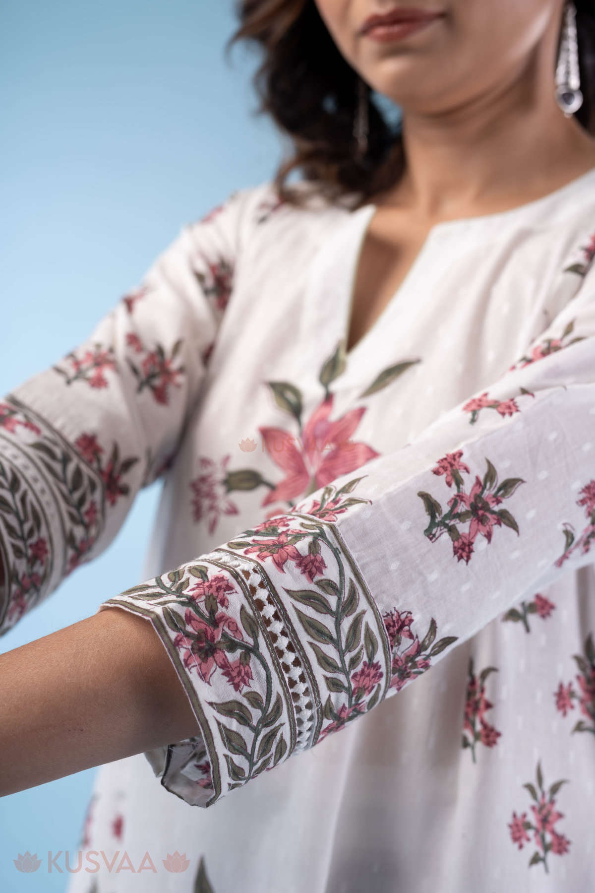 Image for Kusvaa Wkr308 Malati Handblock Cotton A Line Kurta Closeup