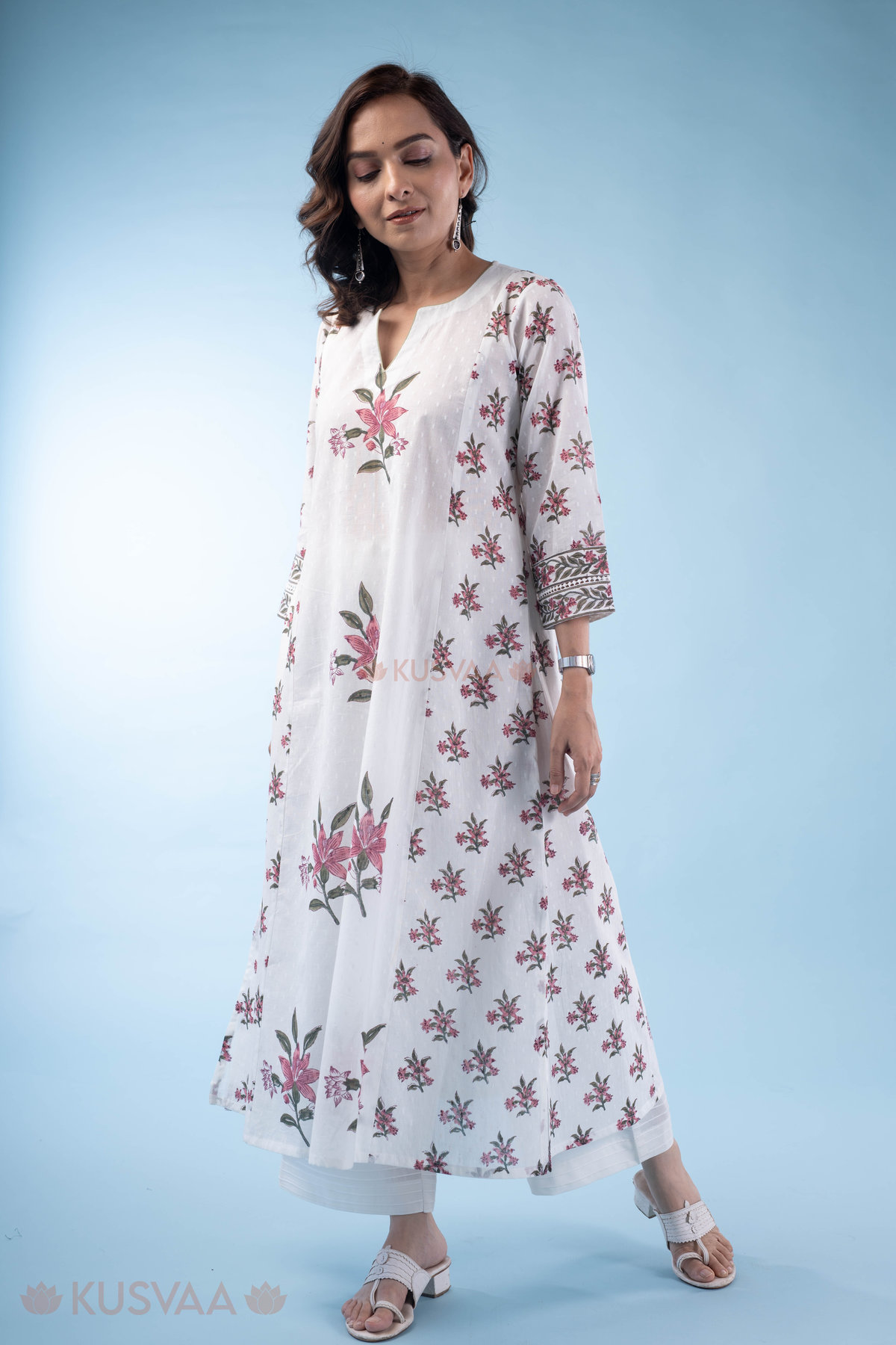 Image for Kusvaa Wkr308 Malati Handblock Cotton A Line Kurta Pocket