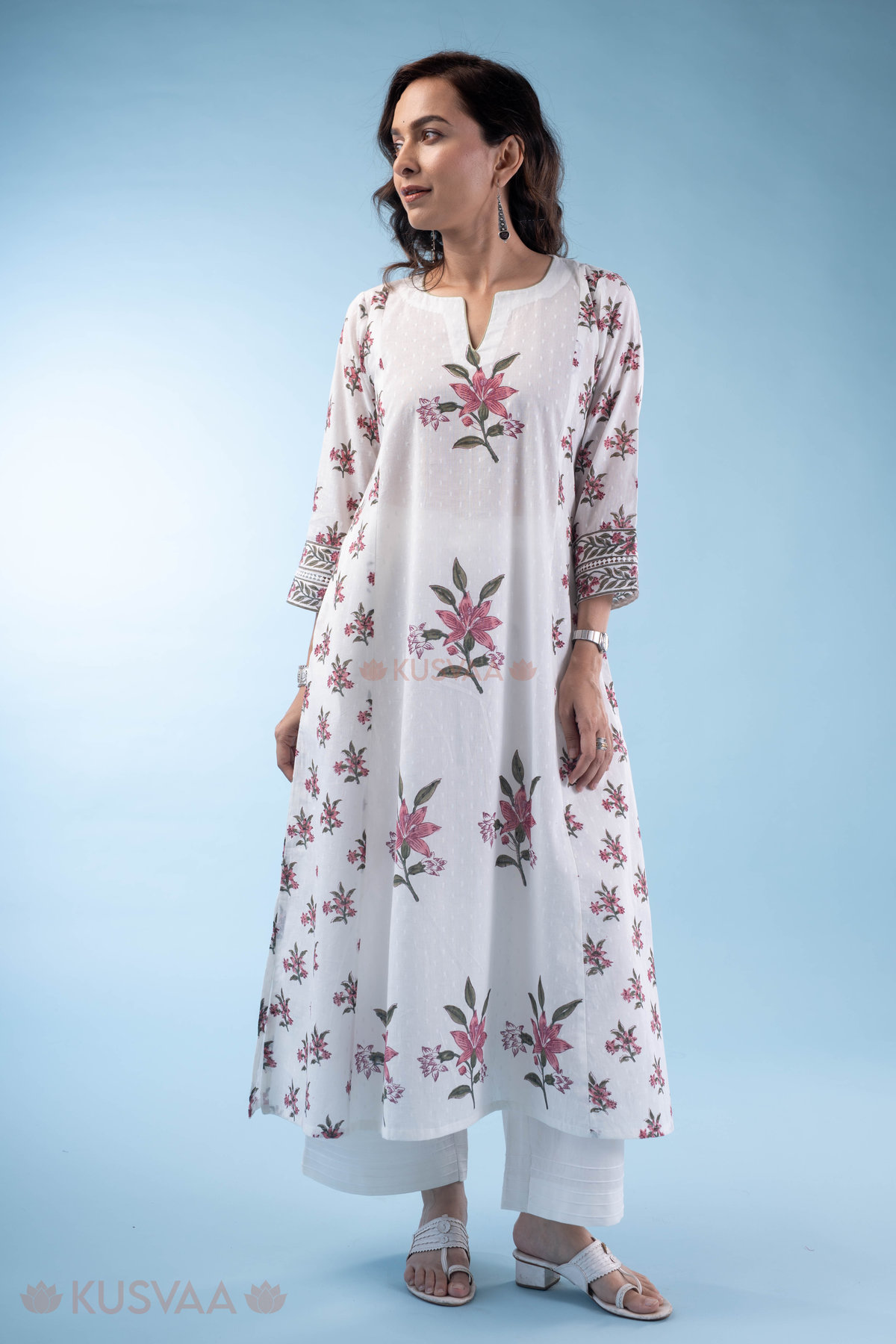 Image for Kusvaa Wkr308 Malati Handblock Cotton A Line Kurta Side