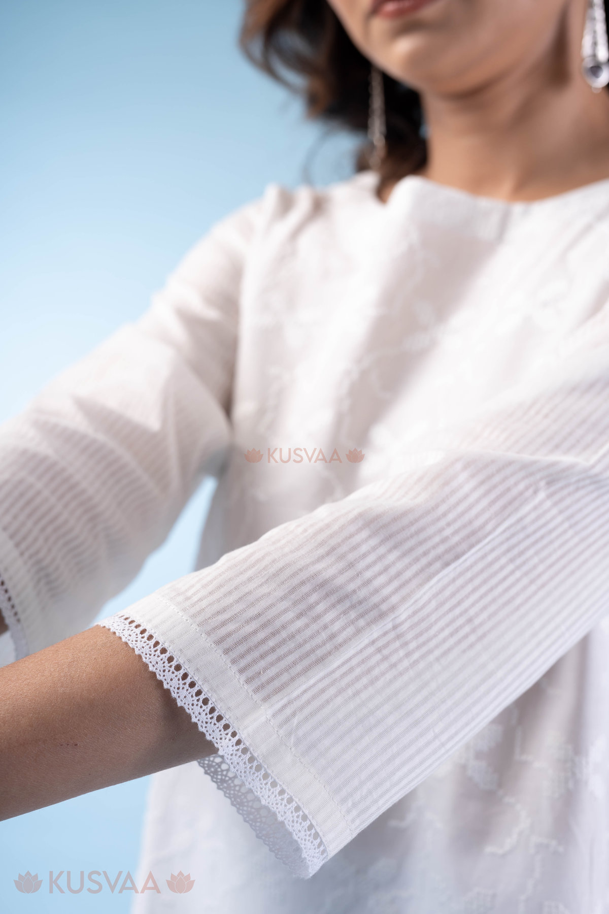 Image for Kusvaa Wkr313 Omkari Cotton A Line Kurta Closeup 2