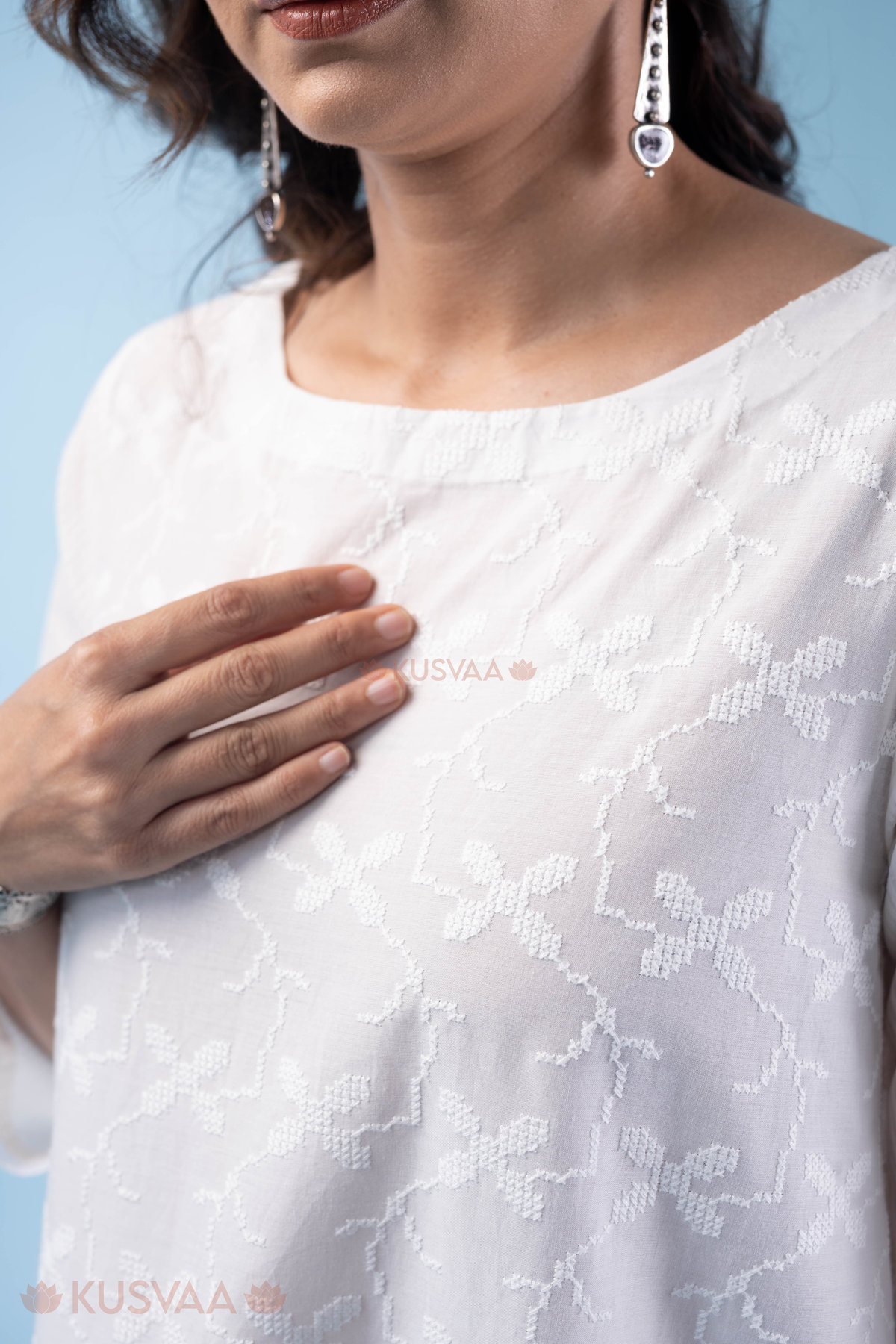 Image for Kusvaa Wkr313 Omkari Cotton A Line Kurta Closeup