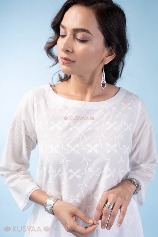 Omkari Cotton Schiffli A Line Kurta