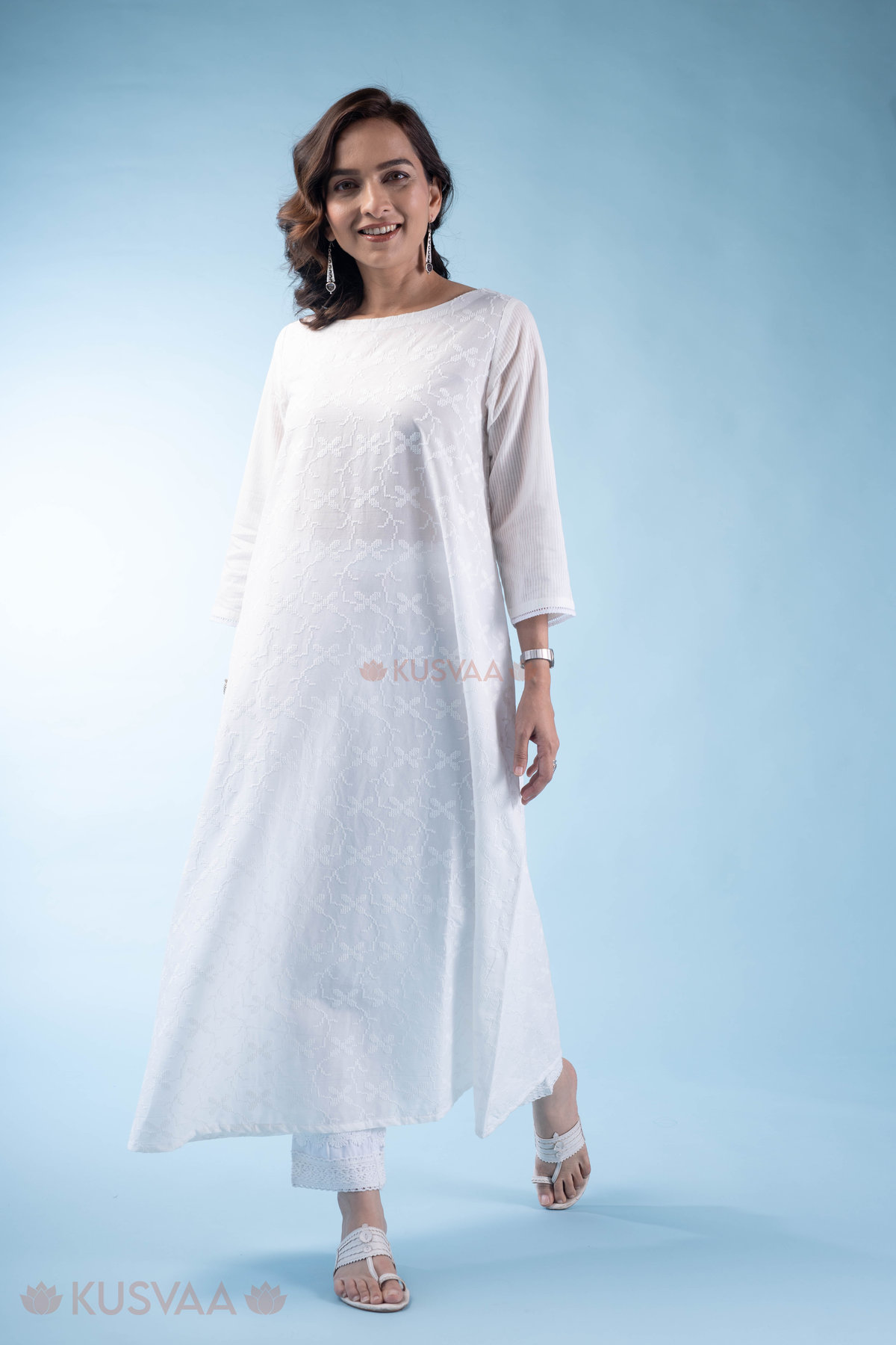 Image for Kusvaa Wkr313 Omkari Cotton A Line Kurta Side