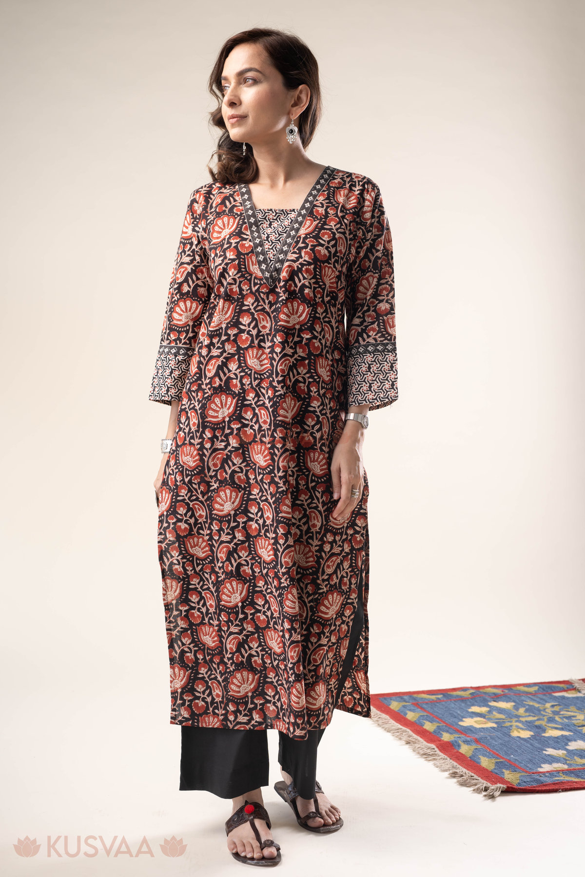 Image for Kusvaa Wkr317 Nayana Cotton Handblock Kurta Front