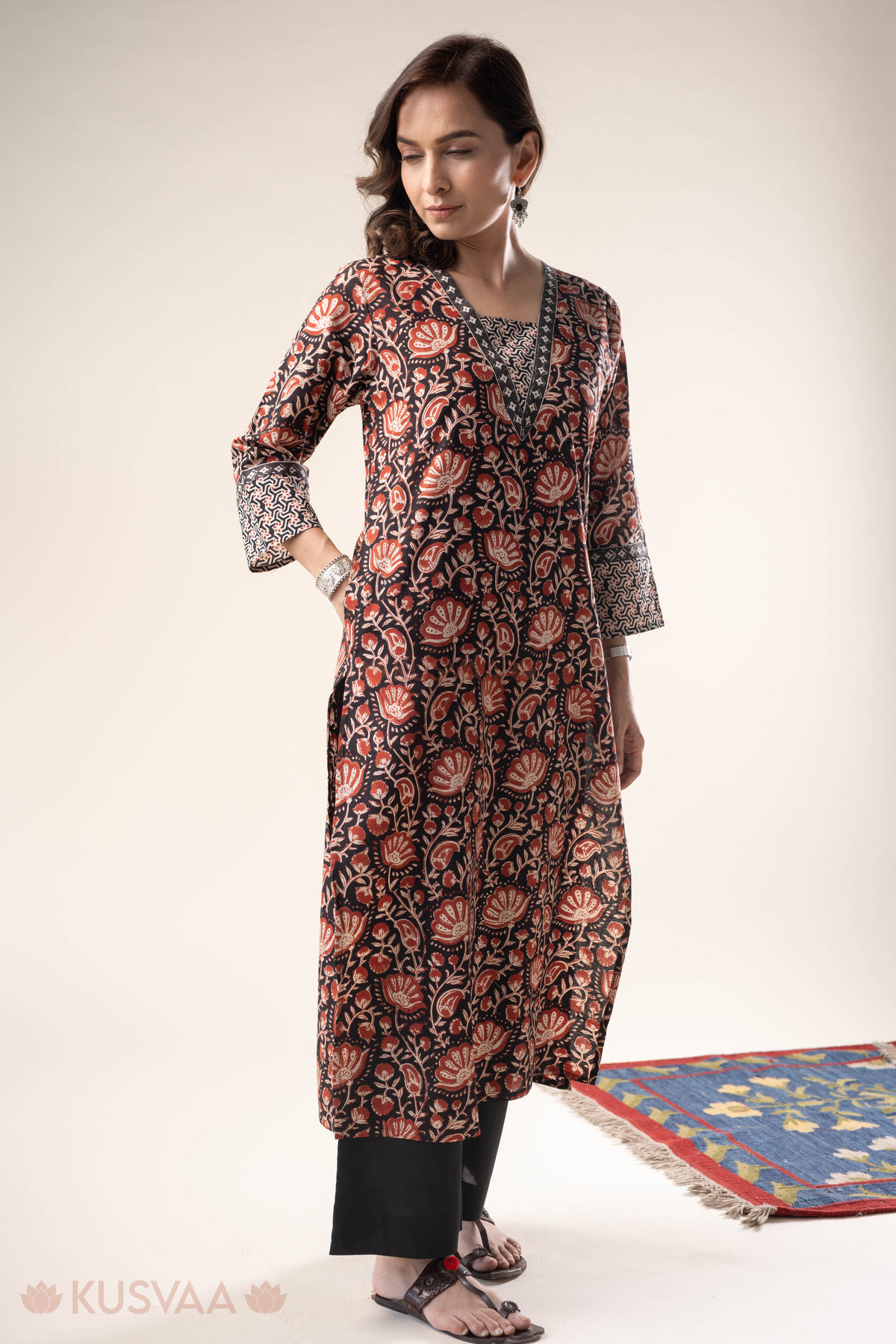 Image for Kusvaa Wkr317 Nayana Cotton Handblock Kurta Side