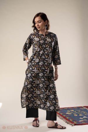 Image for Kusvaa Wkr318 Madhavi Cotton Straight Fit Kurta Side