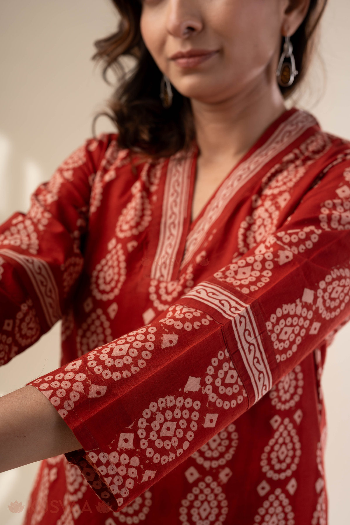 Image for Kusvaa Wkr319 Kiran Cotton Handblock Kurta Closeup 2