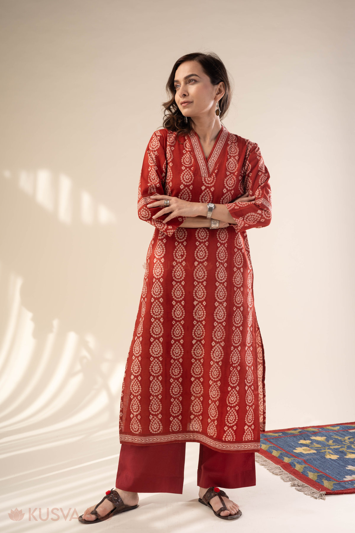 Image for Kusvaa Wkr319 Kiran Cotton Handblock Kurta Front