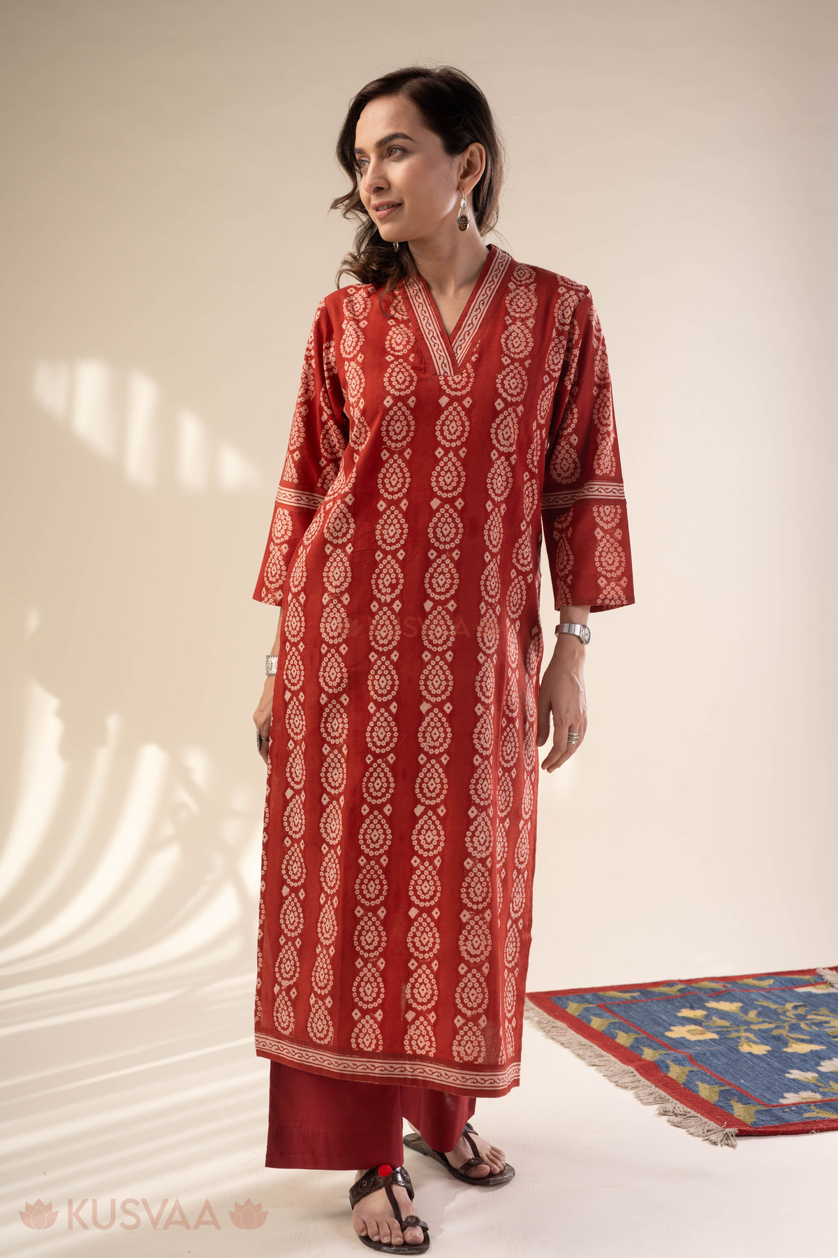 Image for Kusvaa Wkr319 Kiran Cotton Handblock Kurta Pocket
