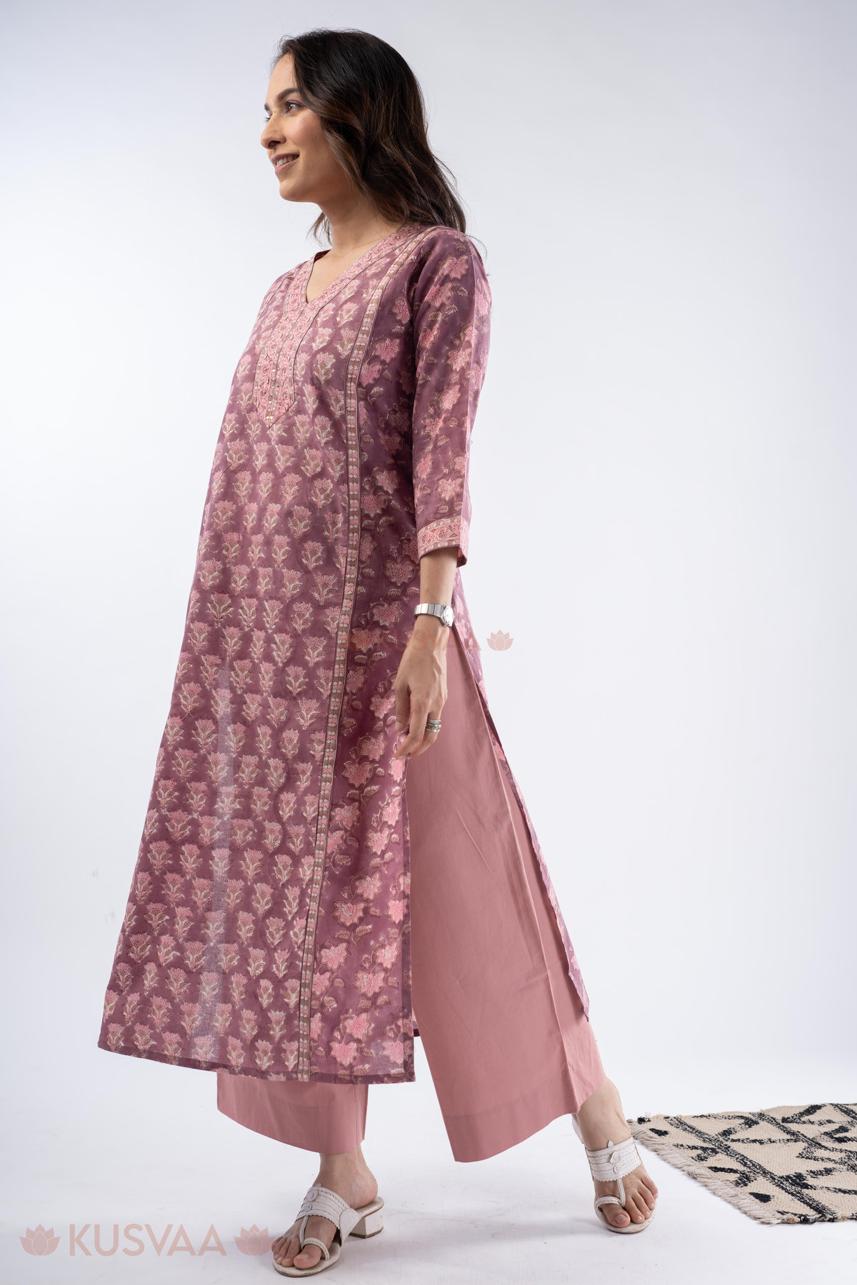 Image for Kusvaa Wkr320 Ahilya Cotton Handblock Print Kurta Pocket