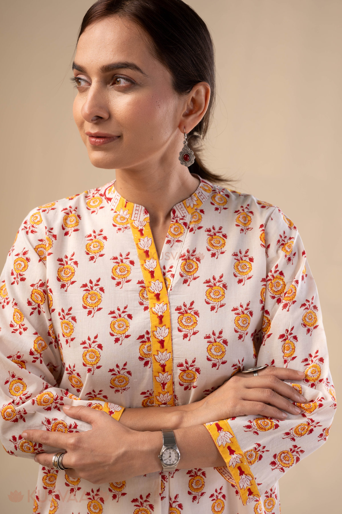 Image for Kusvaa Wkr322 Suyati Cotton Hnablock Straight Kurta Featured