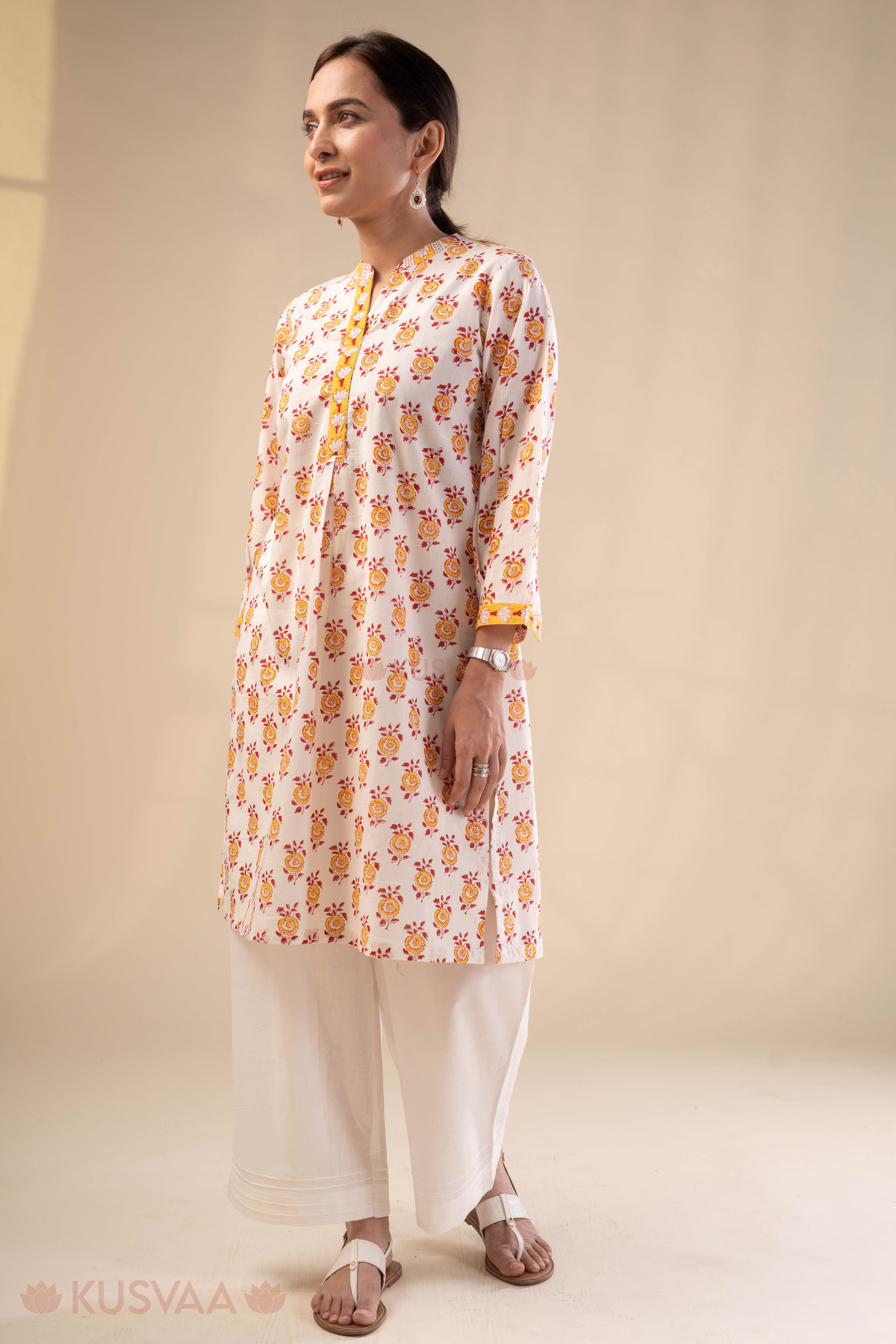 Image for Kusvaa Wkr322 Suyati Cotton Hnablock Straight Kurta Pocket