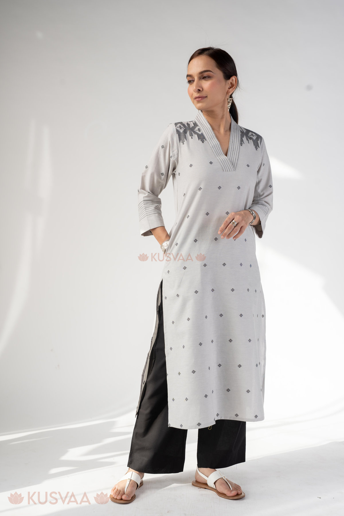 Image for Kusvaa Wkr323 Krishika Handloom Cotton Kurta Pocket