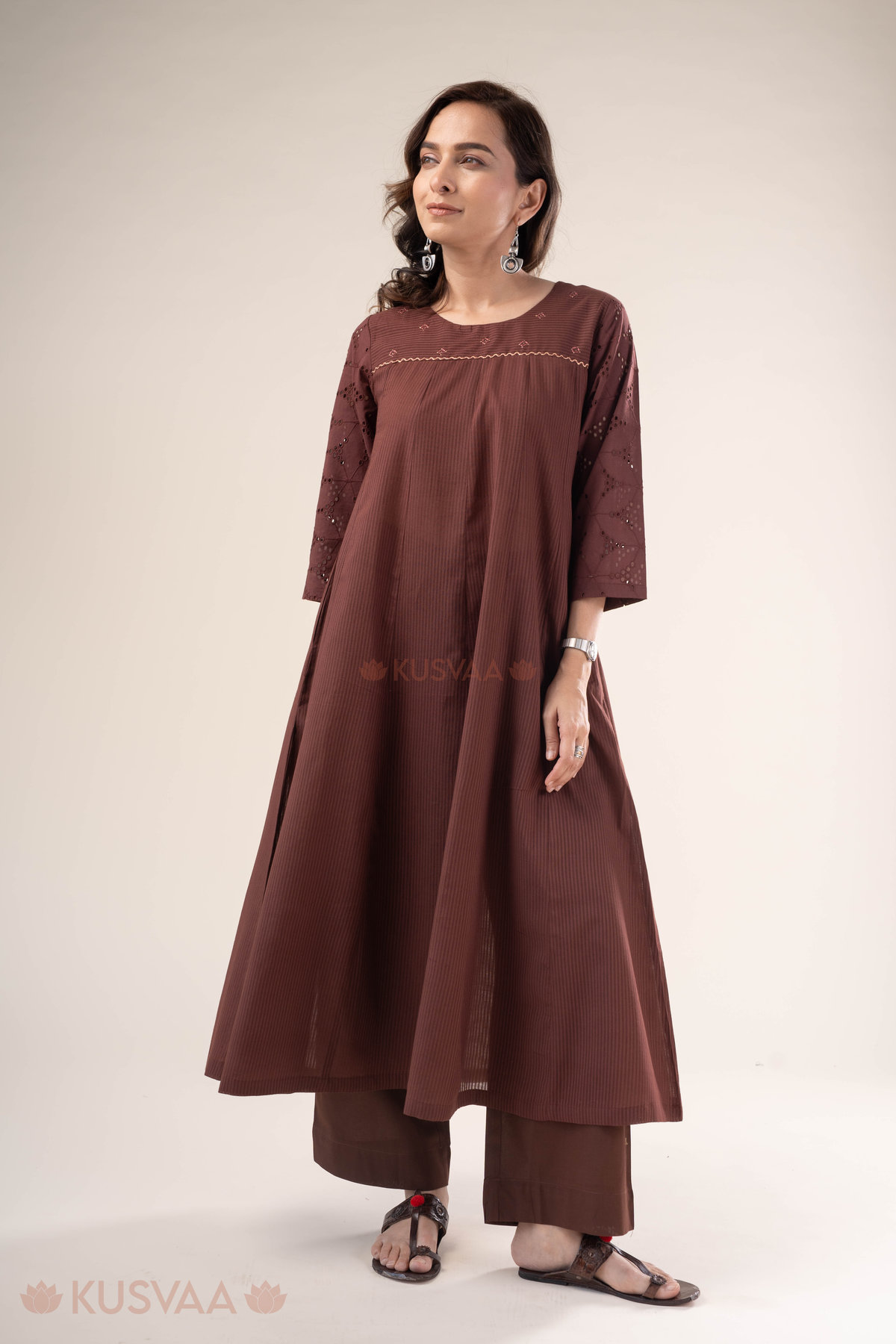 Image for Kusvaa Wkr324 Vidhi Cotton Schiffili A Line Kurta Front