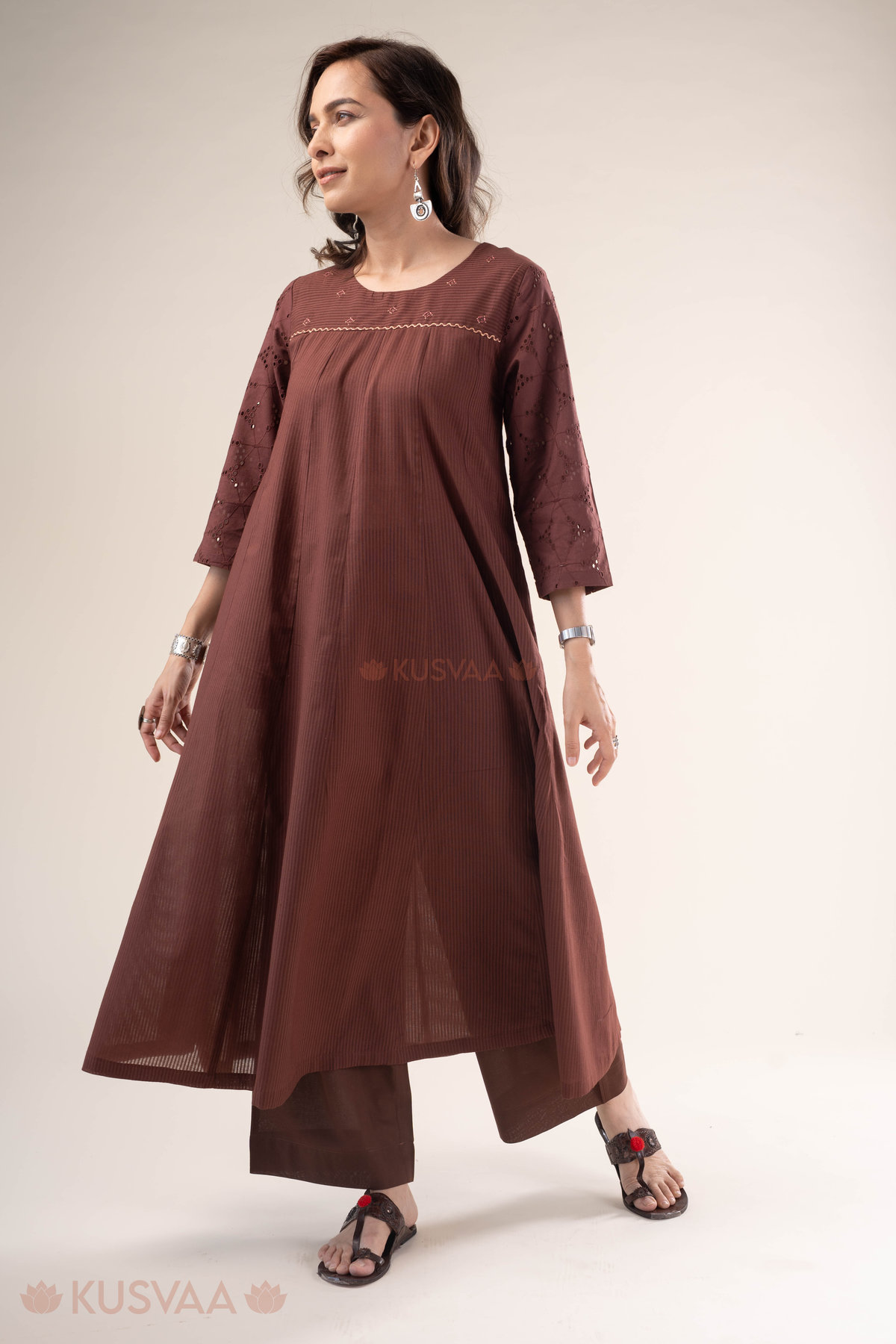 Image for Kusvaa Wkr324 Vidhi Cotton Schiffili A Line Kurta Pocket
