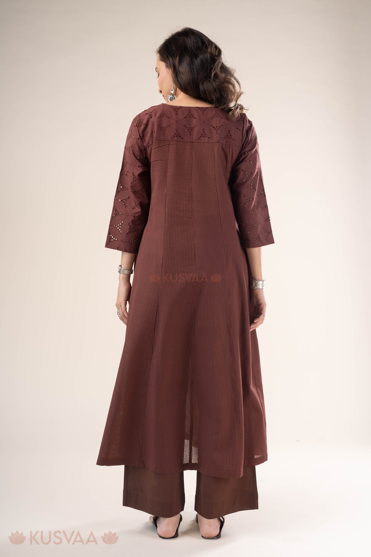 Image for Kusvaa Wkr324 Vidhi Cotton Schifilli A Line Kurta Back