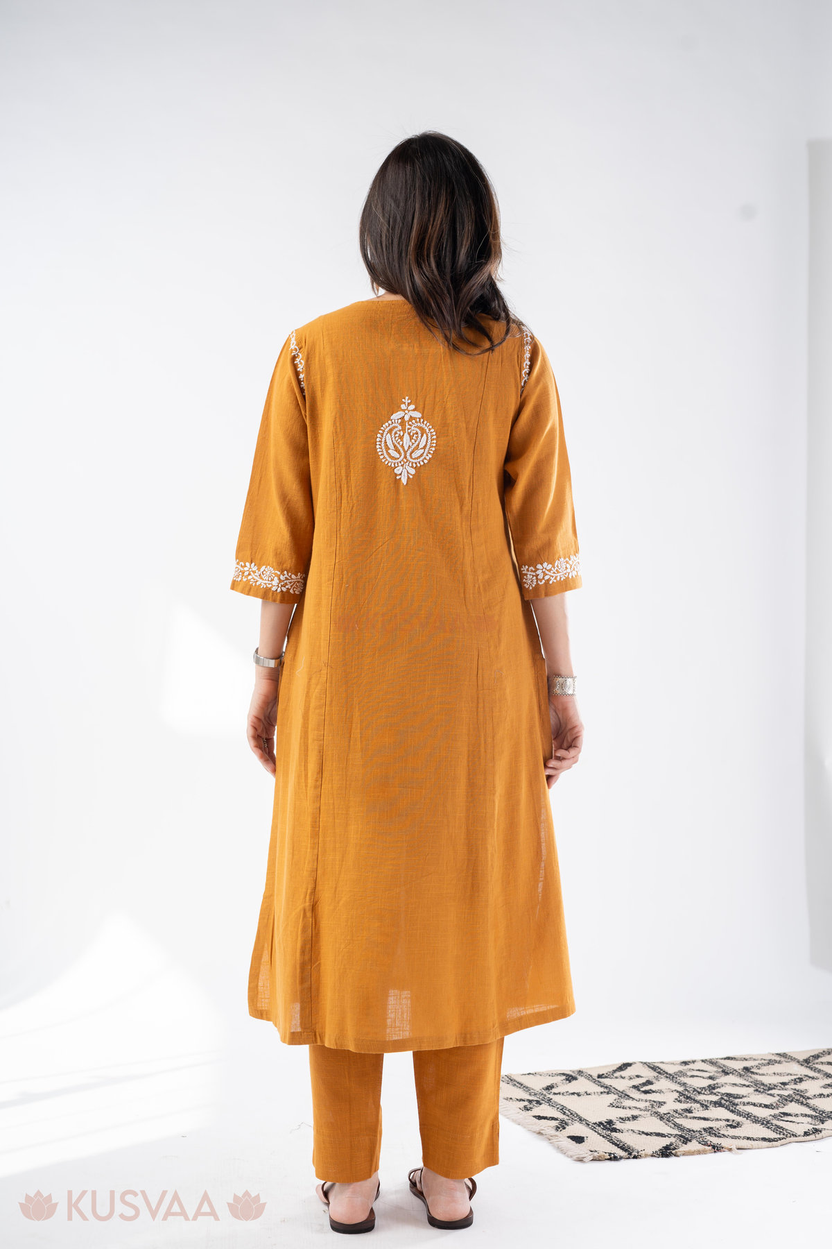 Image for Kusvaa Cood142 Swara Cotton Slub Kurta Pant Set Back