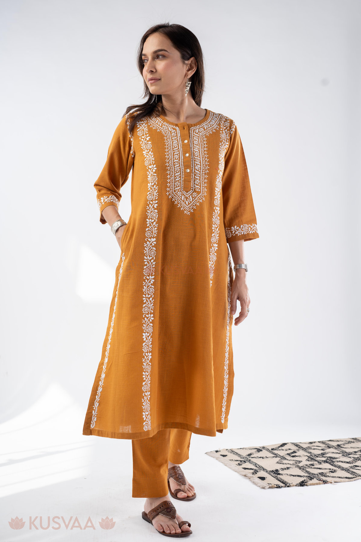 Image for Kusvaa Cood142 Swara Cotton Slub Kurta Pant Set Front
