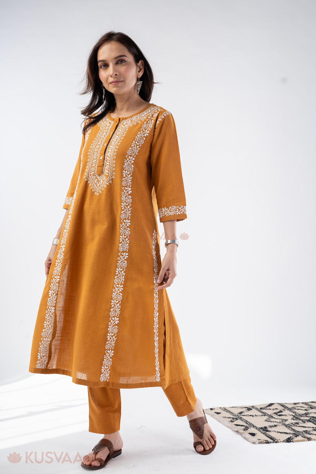 Image for Kusvaa Cood142 Swara Cotton Slub Kurta Pant Set Pattern