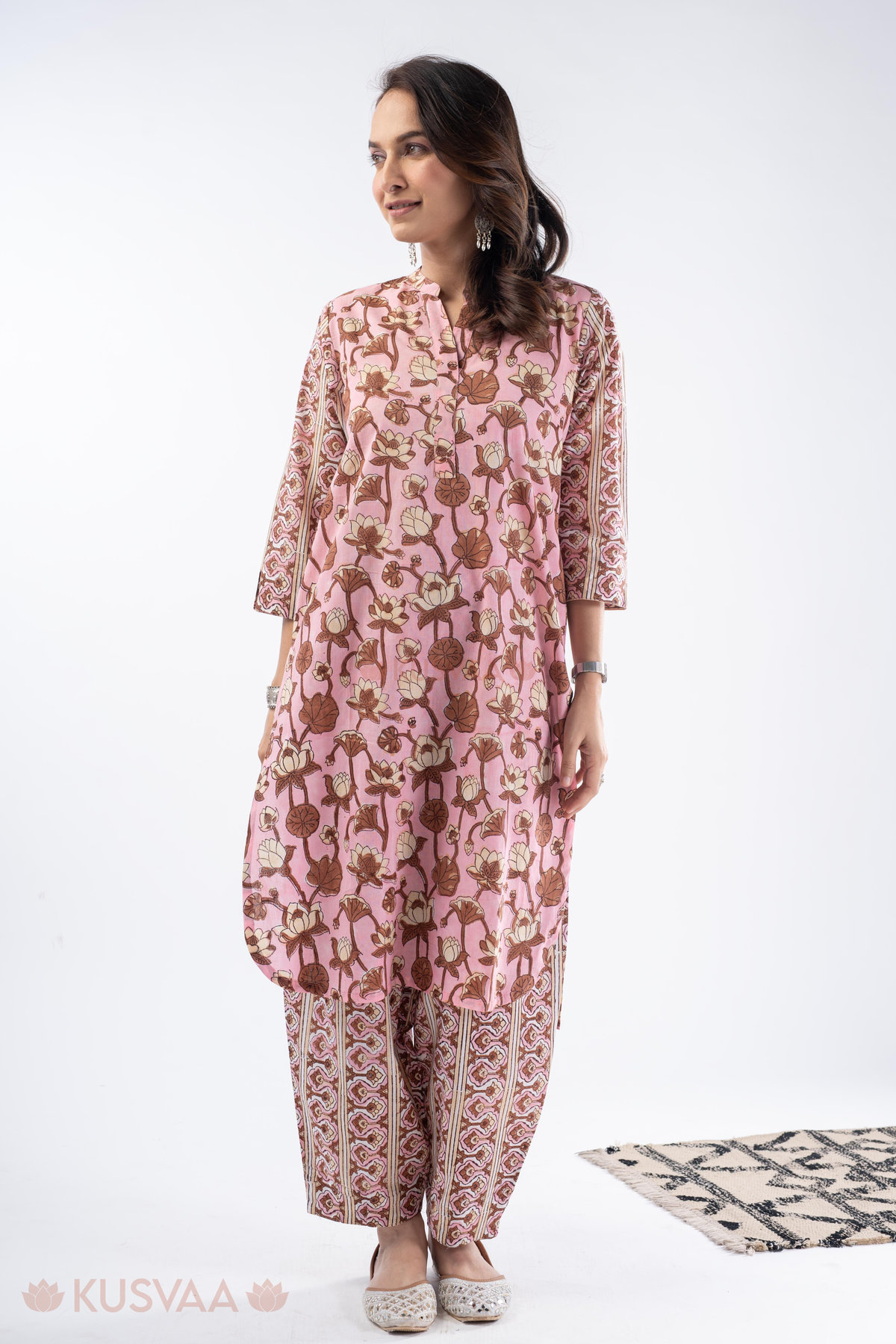 Image for Kusvaa Cood143 Sharanya Cotton Handblock Kurta Pant Set Pattern