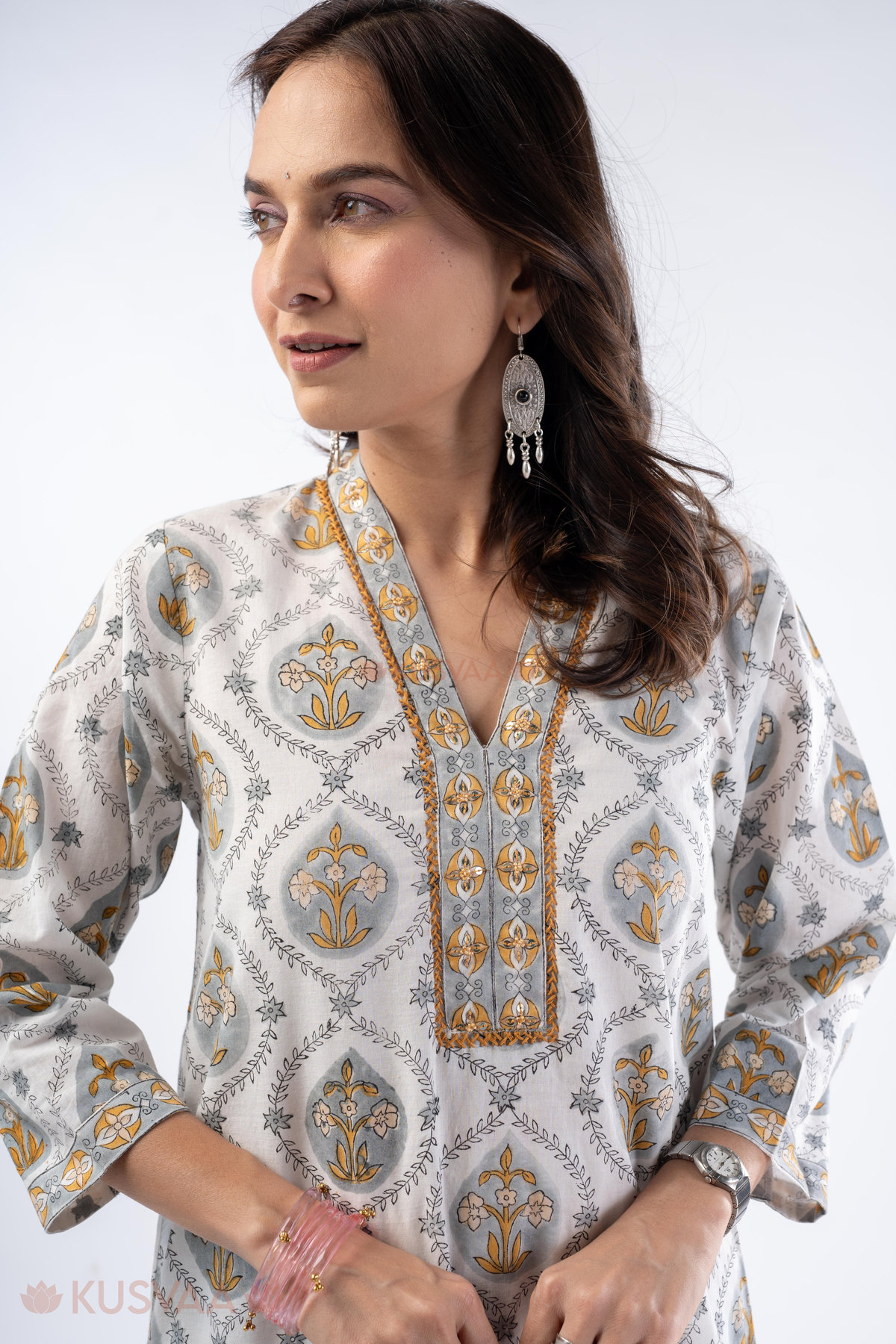Image for Kusvaa Cood144 Sumedha Cotton Handblock Kurta Pant Set Featured