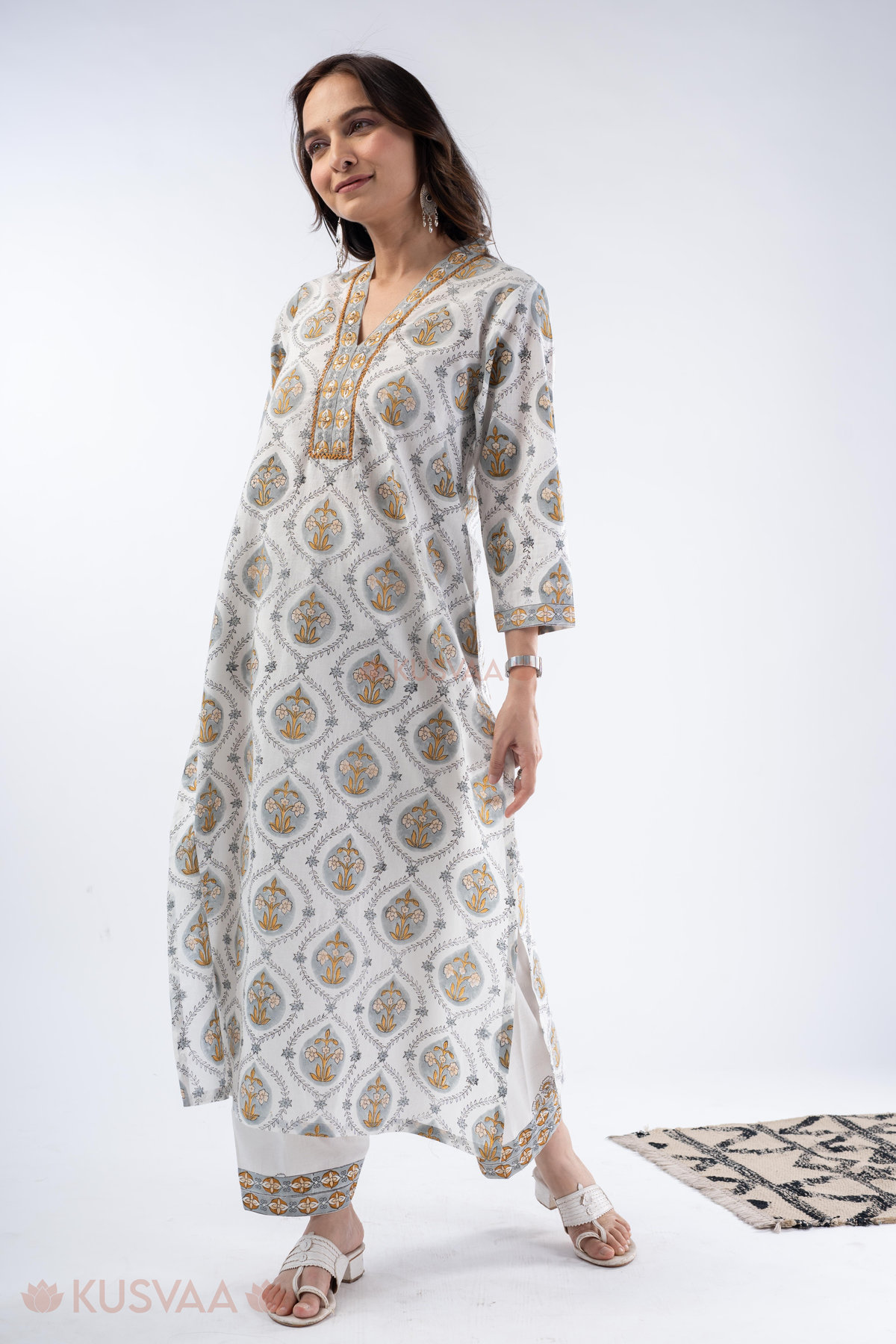 Image for Kusvaa Cood144 Sumedha Cotton Handblock Kurta Pant Set Pattern