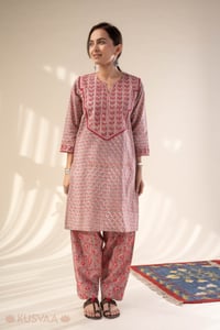Image for Kusvaa Cood145 Prachi Cotton Handblock Kurta Pant Set Front