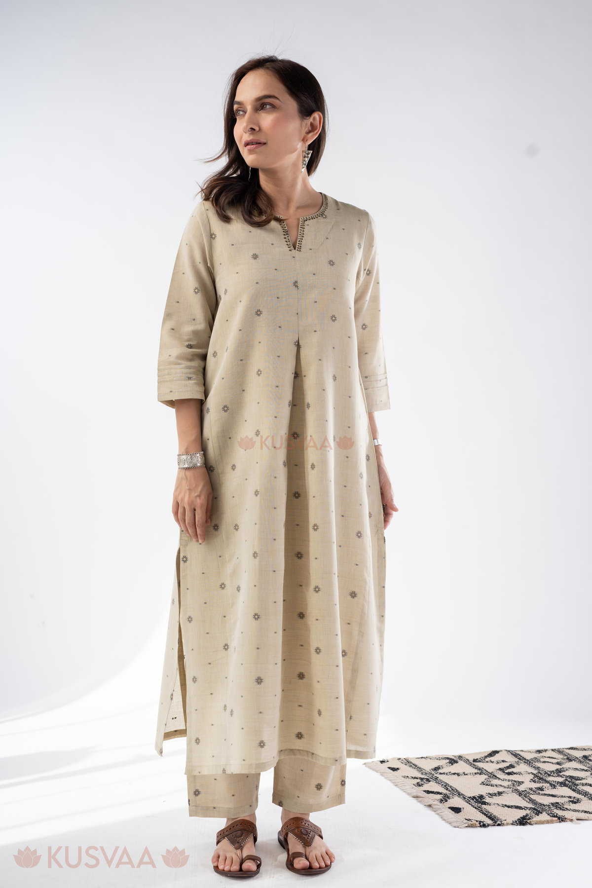 Image for Kusvaa Cood146 Anvita Cotton Jamdani Co Ord Set Pattern