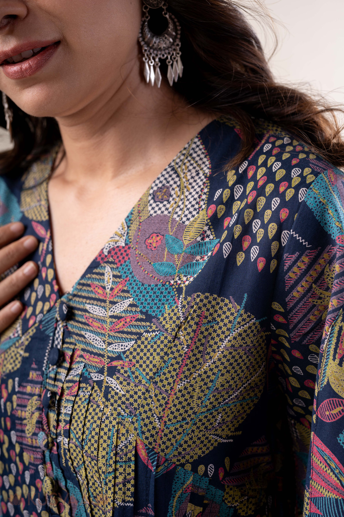 Image for Kusvaa Dr096 Ashasvi Cotton A Line Dress Closeup