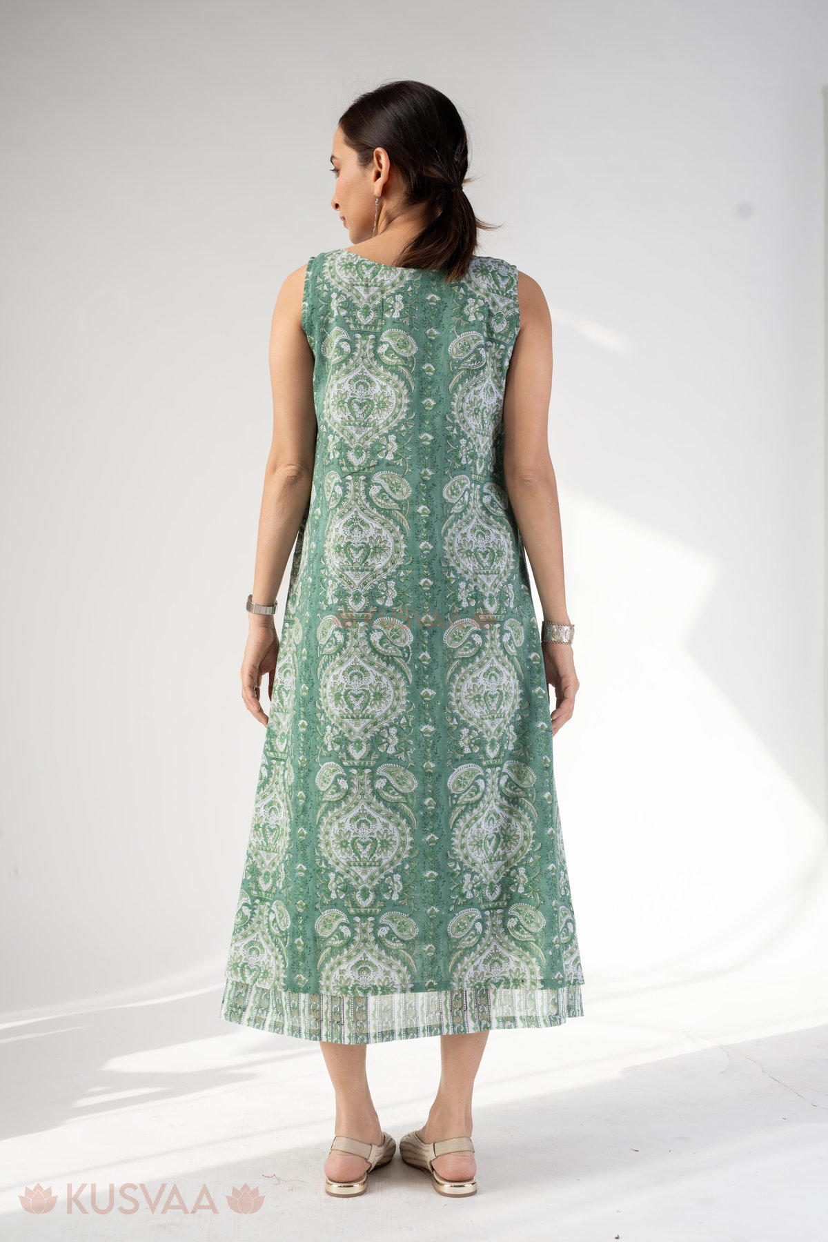 Image for Kusvaa Dr097 Kashvi Cotton Mulmul A Line Dress Back