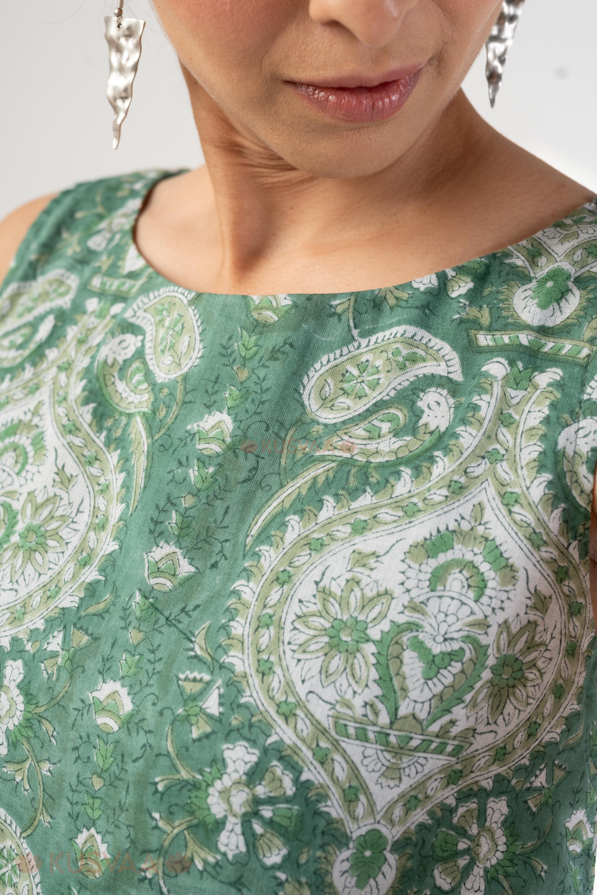 Image for Kusvaa Dr097 Kashvi Cotton Mulmul A Line Dress Closeup
