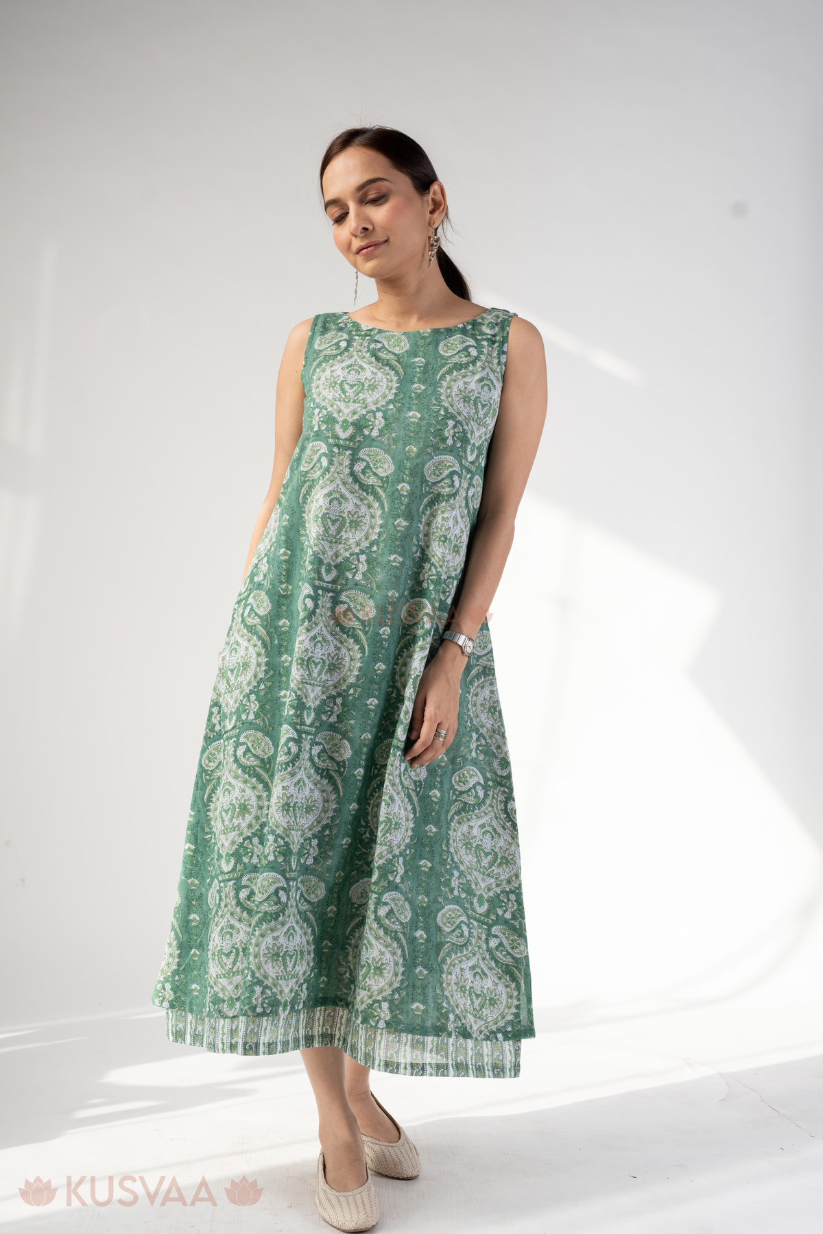 Image for Kusvaa Dr097 Kashvi Cotton Mulmul A Line Dress Front