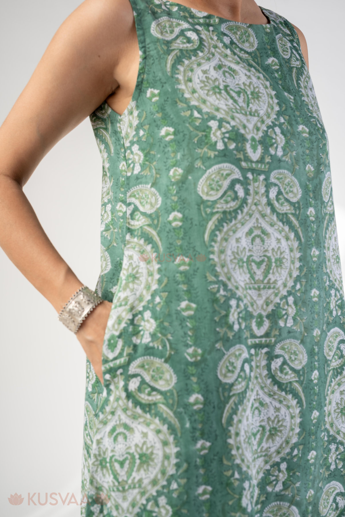 Image for Kusvaa Dr097 Kashvi Cotton Mulmul A Line Dress Pocket