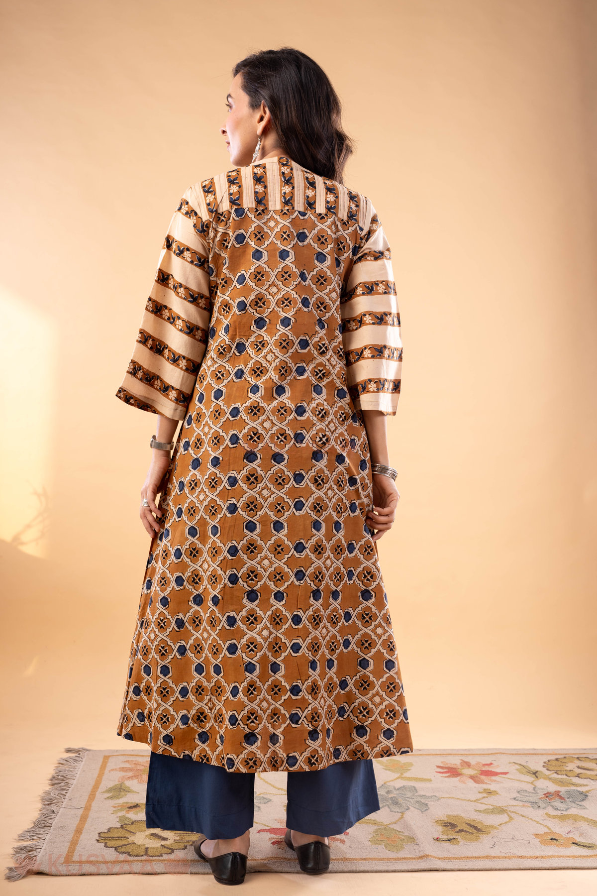 Image for Kusvaa Dr098 Nimishna Cotton Handblock A Line Dress Back
