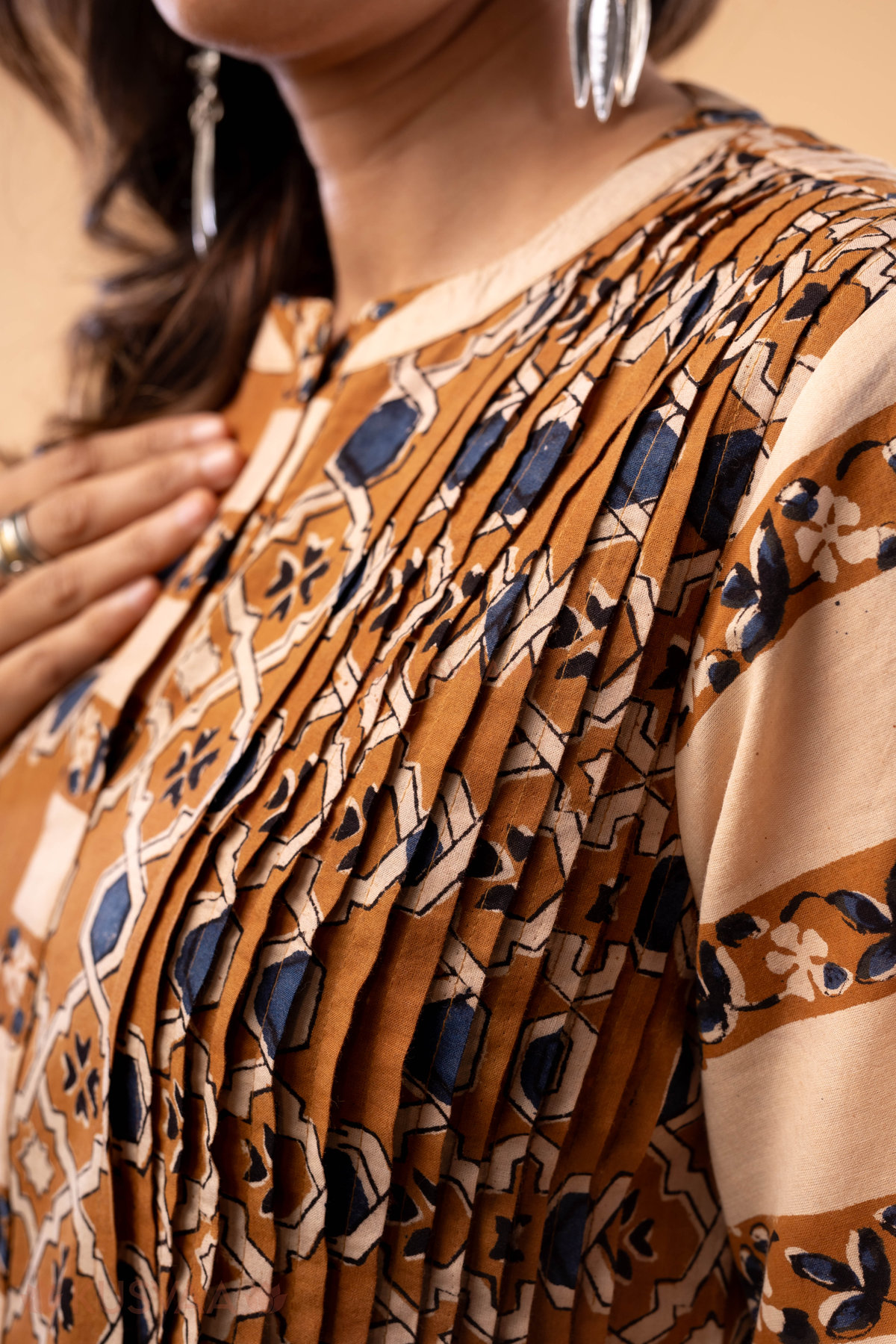 Image for Kusvaa Dr098 Nimishna Cotton Handblock A Line Dress Closeup