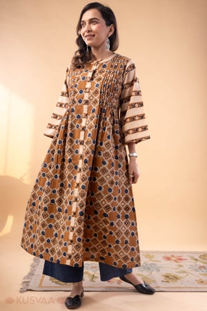 Image for Kusvaa Dr098 Nimishna Cotton Handblock A Line Dress Front