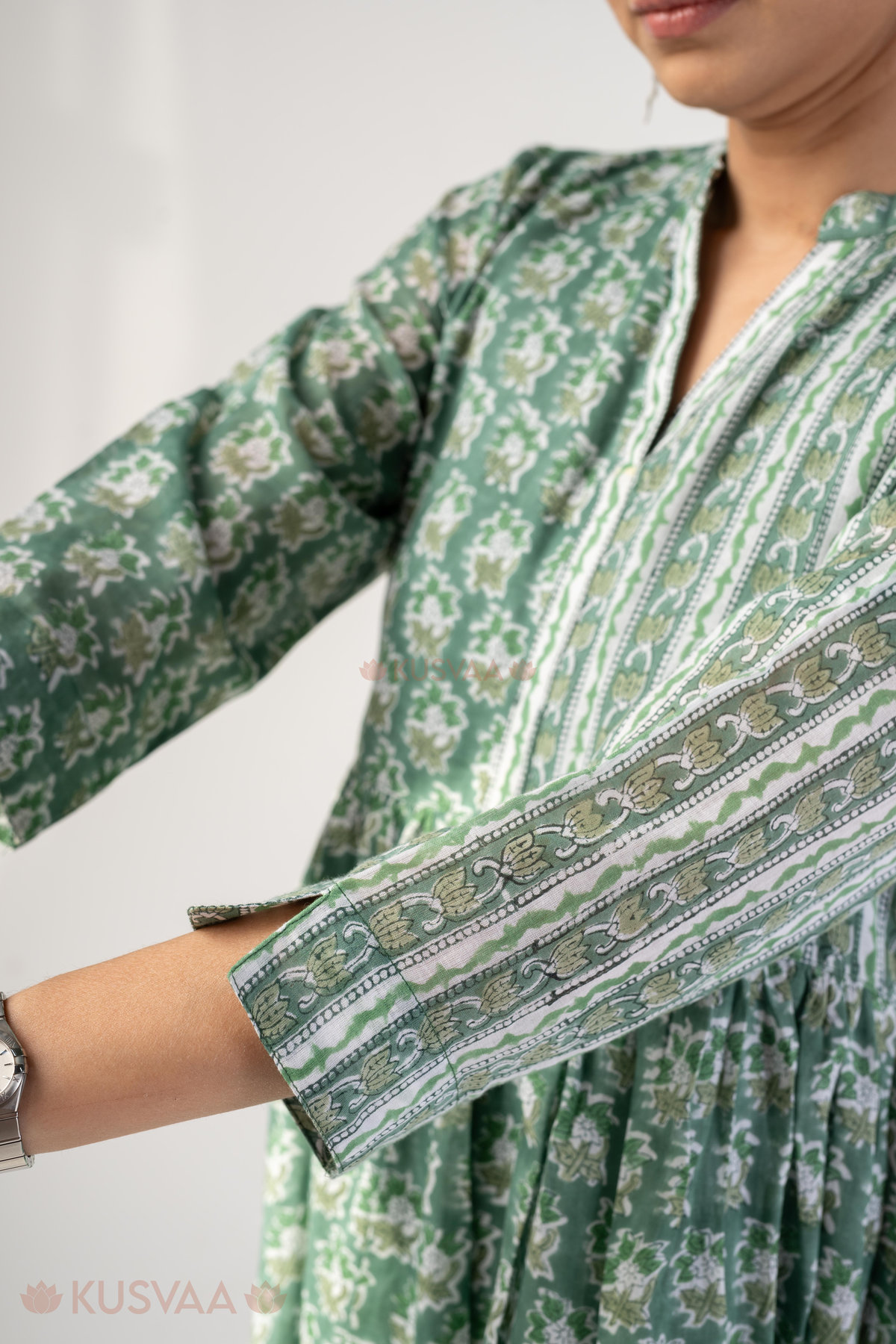 Image for Kusvaa Dr101 Svaksi Handblok Cotton A Line Dress Closeup 2