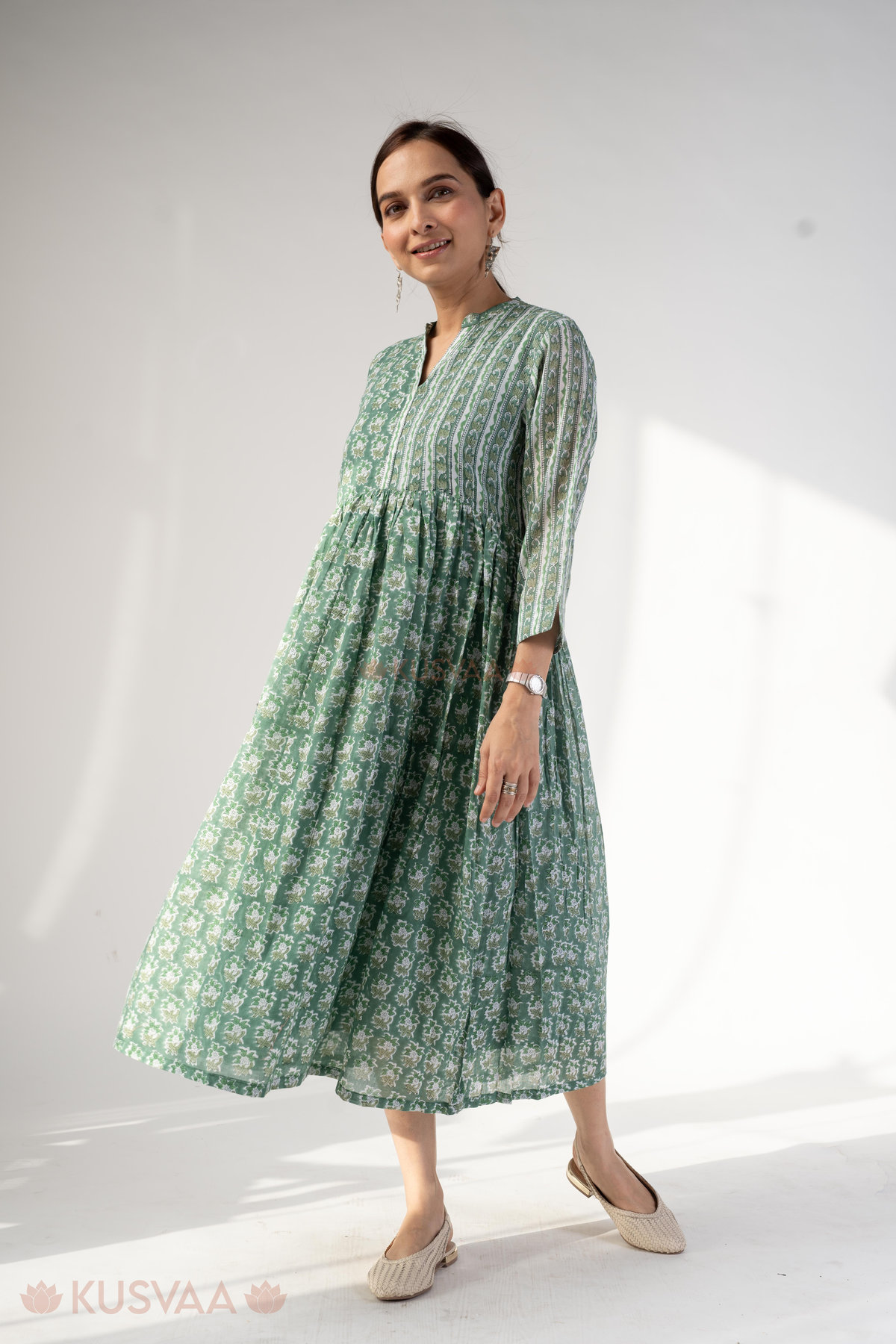 Image for Kusvaa Dr101 Svaksi Handblok Cotton A Line Dress Side