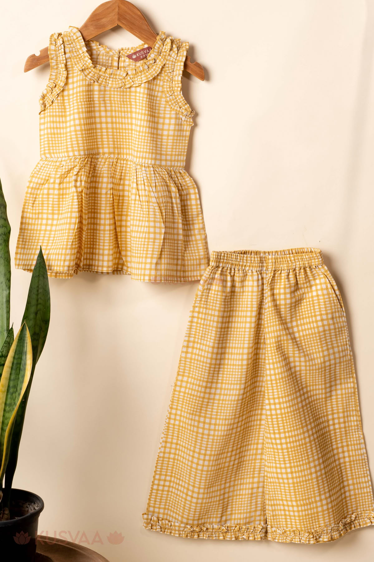 Image for Kusvaa Grw136 Jivika Kids Yellow Cotton Co Ord Set Front
