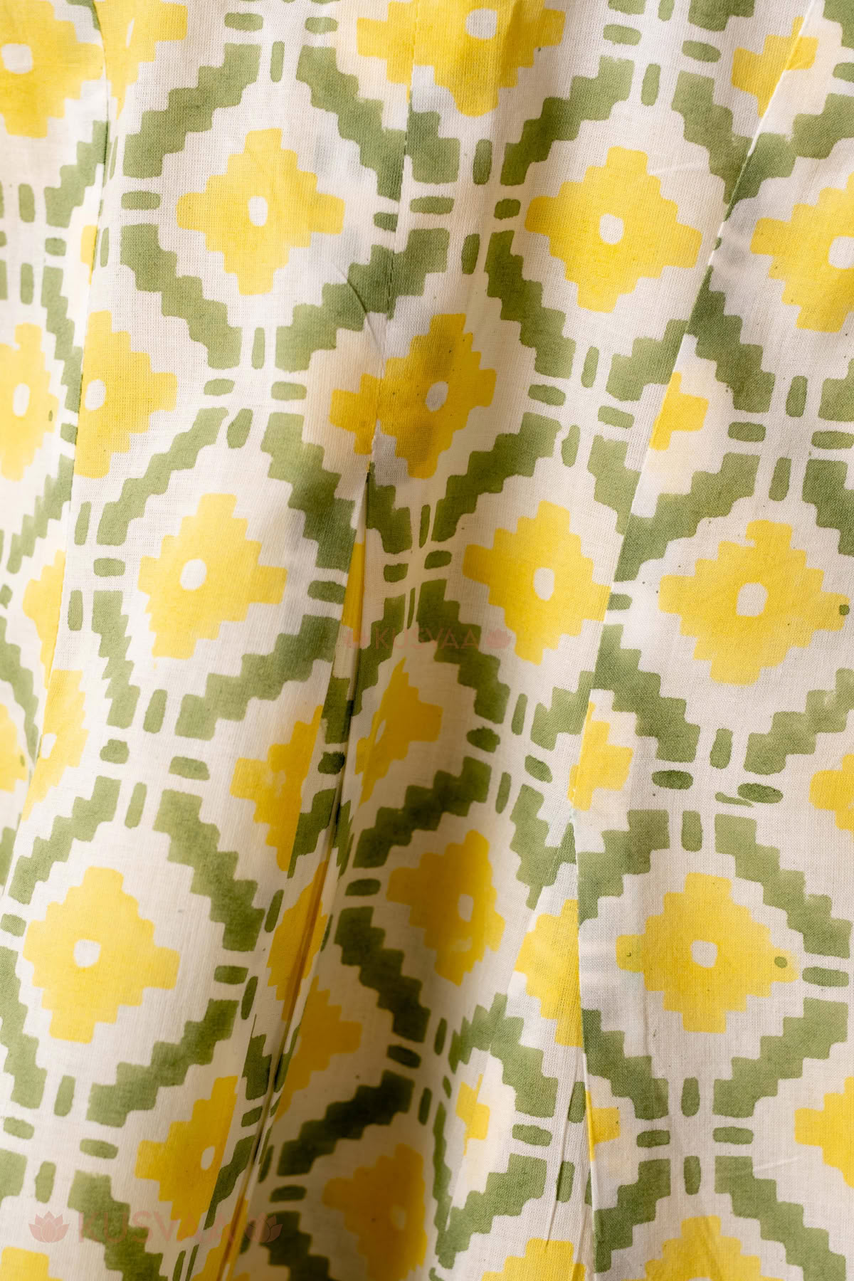 Image for Kusvaa Grw138 Devanshi Kids Handblock Green And Yellow Cotton Co Ord Set Closeup